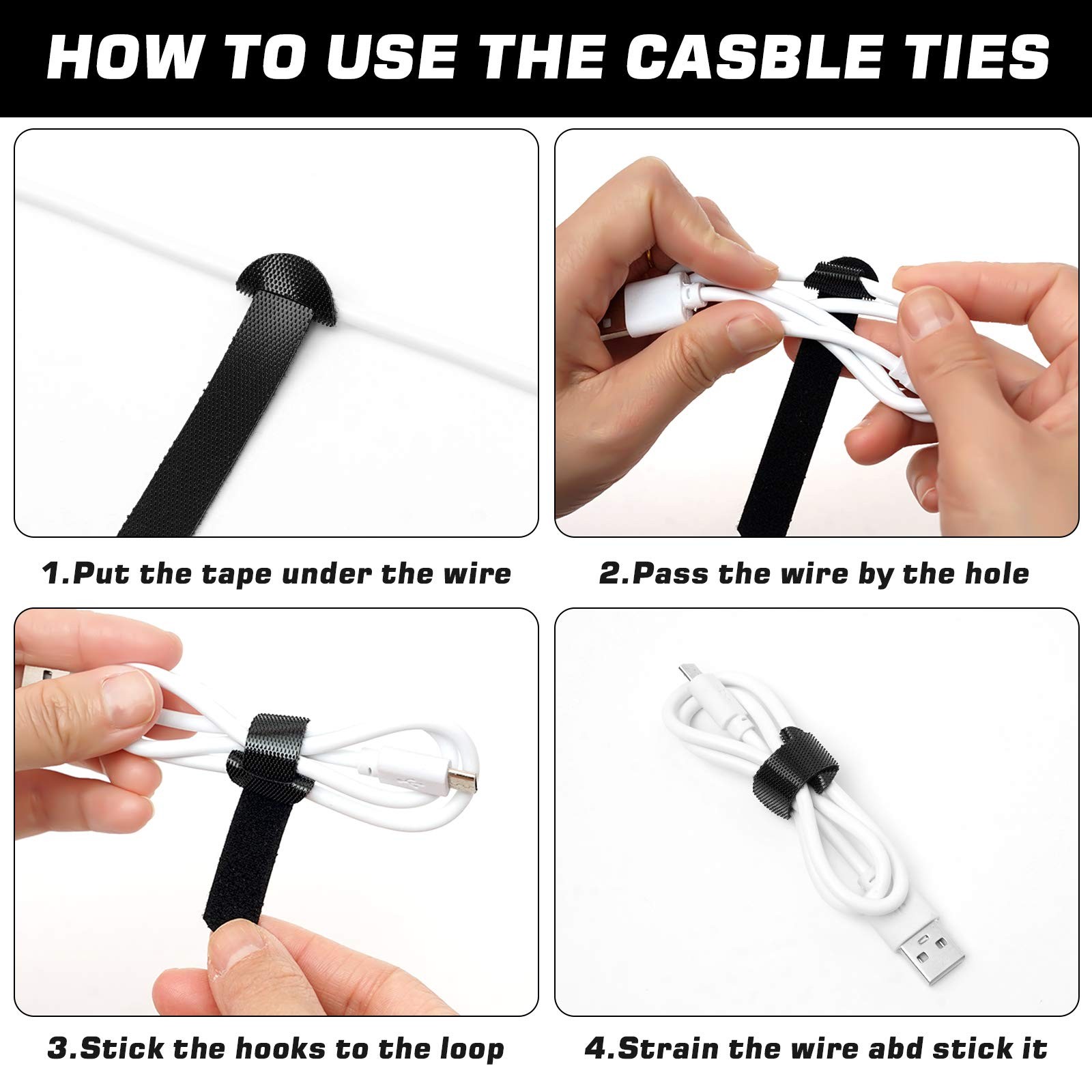 150PCS Reusable Cable Ties - 4+6+8+10inch Multi-Purpose Cable management Hook...