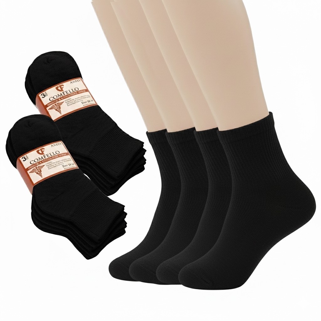3 6 12 Diabetic Quarter Socks Mens Circulatory Health Low Cut Black 9-11 10-13