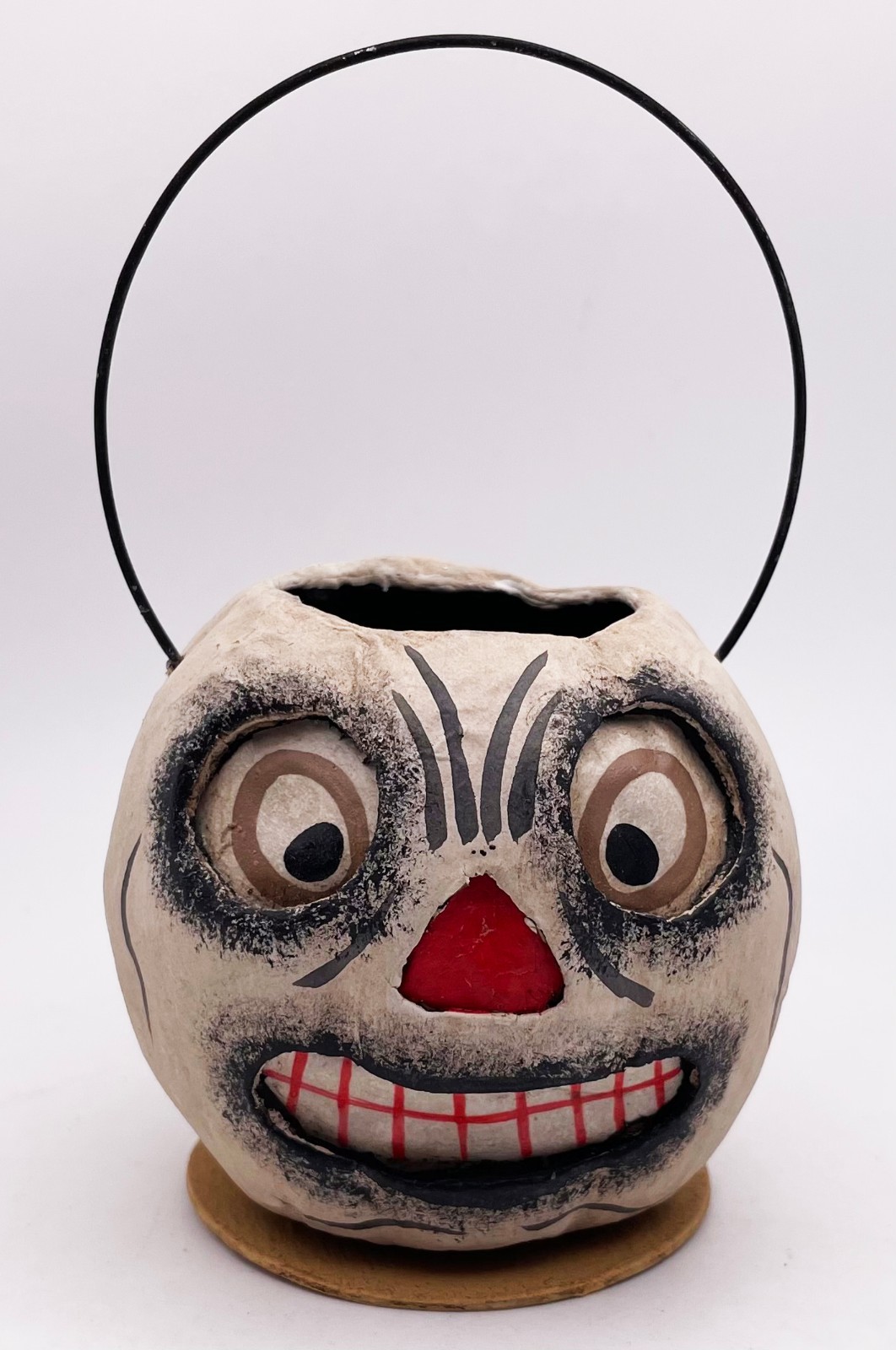 Bethany Lowe Halloween Paper Mache White Skull Mini Bucket 3" Folk Art Style