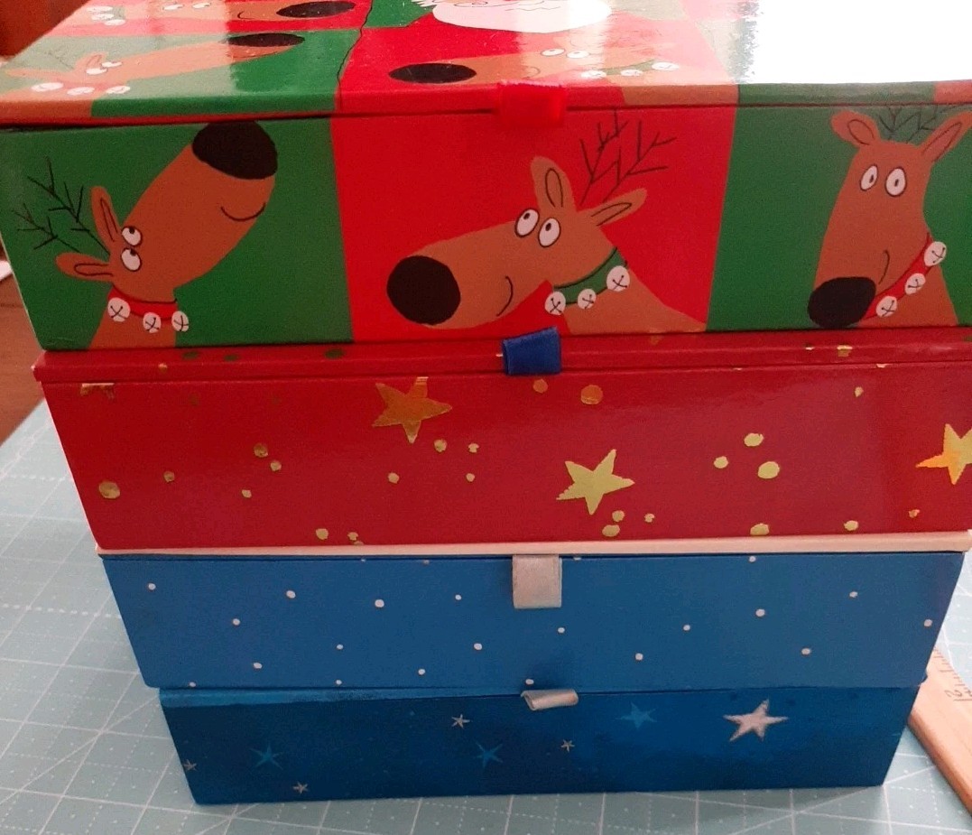 Empty Card-Board Boxes, held Christmas Cards, Magnet Corner Closures c.2000s