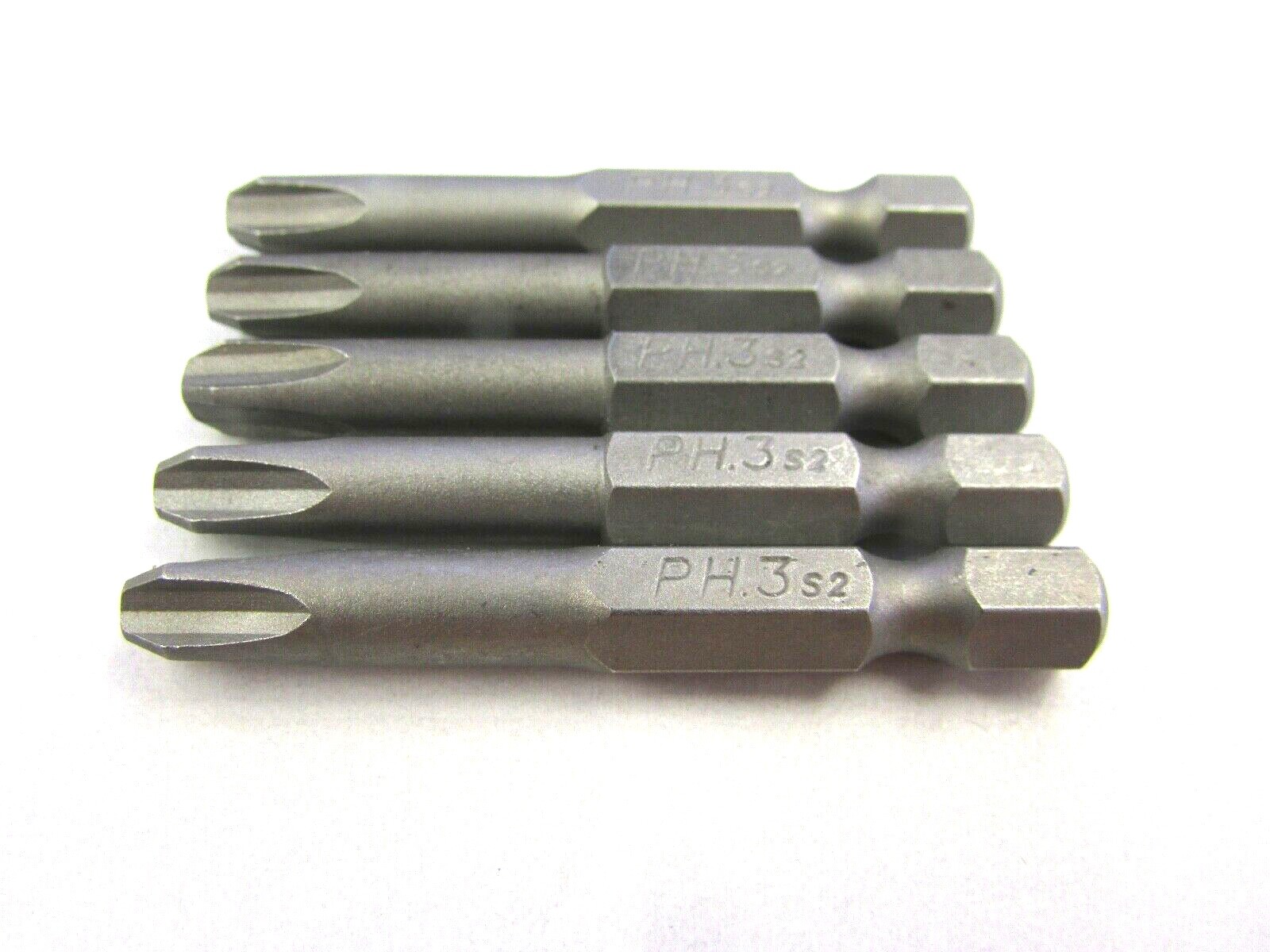 NEW! LOT OF (5) 2" #3 PHILLIPS STEEL HEX SHANK / ROUND SCREWDRIVER BITS #S2 PH3