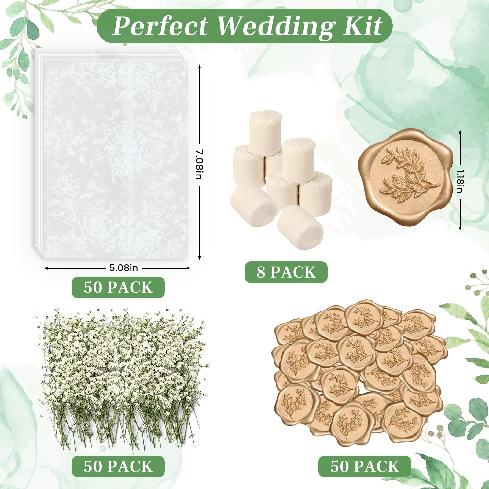 Wedding Invitation Accessories Kit, Pre-Folded Vellum Jackets for 5×7 Invitat...
