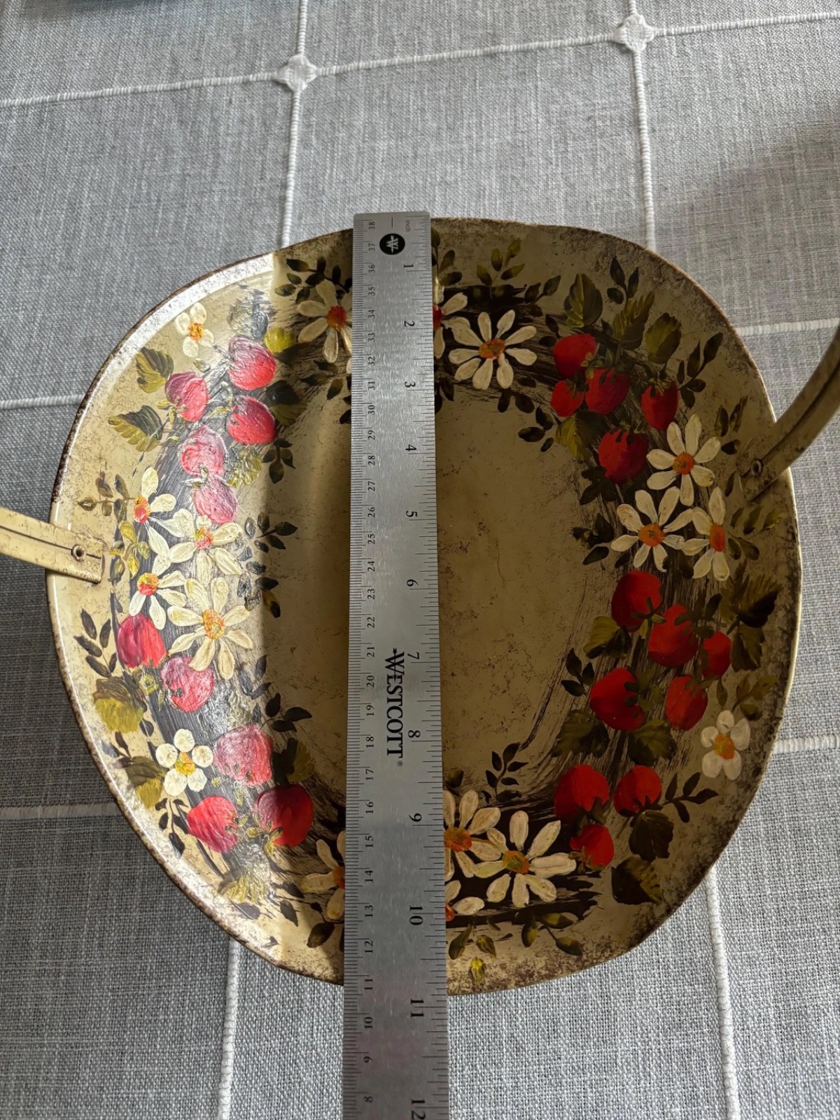 Vintage Toleware Metal Basket with Handle