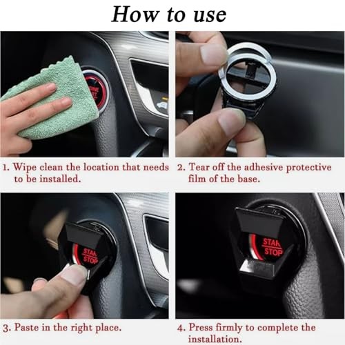 1 Pc Car Engine Start Stop Button Cover Push to Start Button Ignition Black