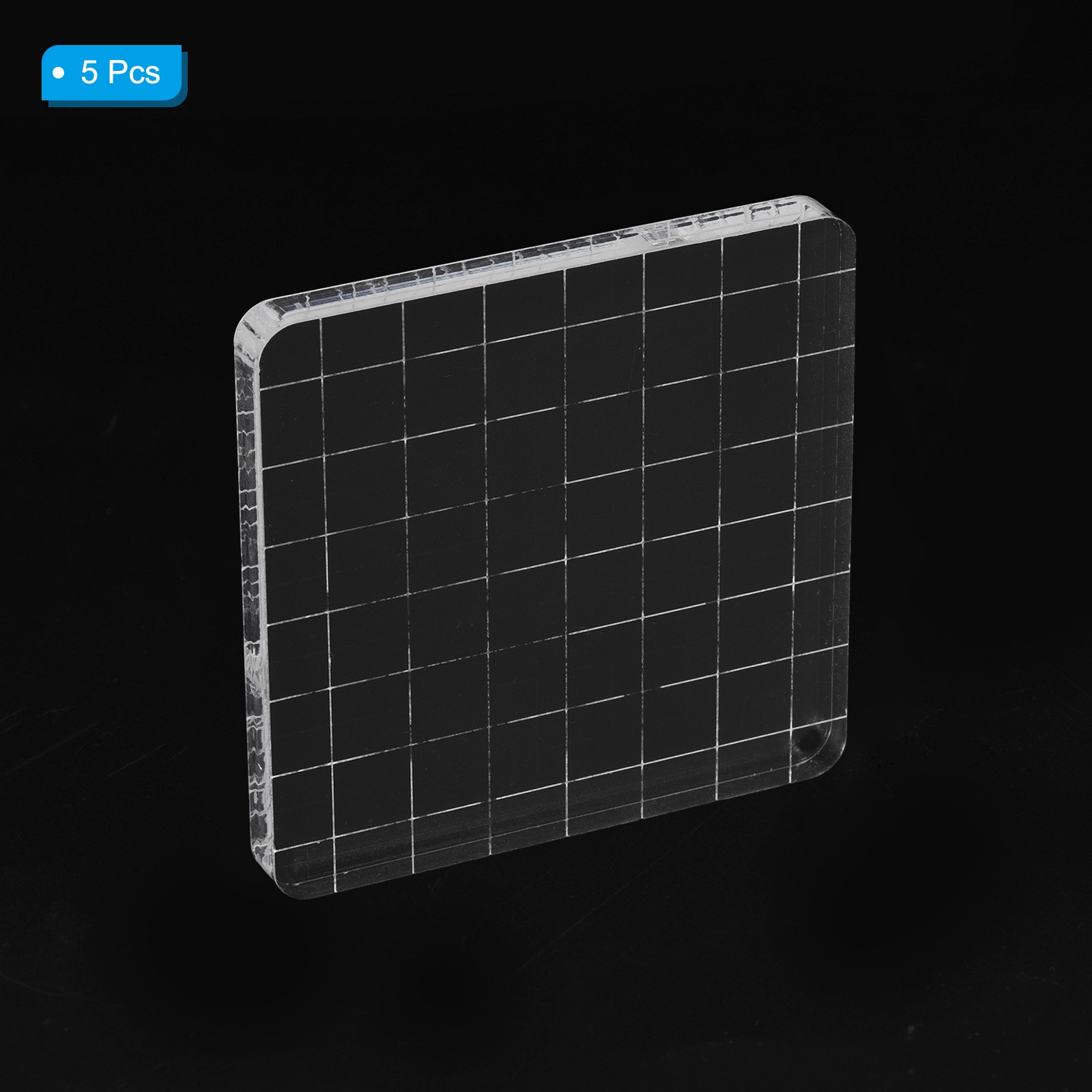 Acrylic Stamp Block, 5 Pack Square Shape with Grid Lines, 3" x 3"