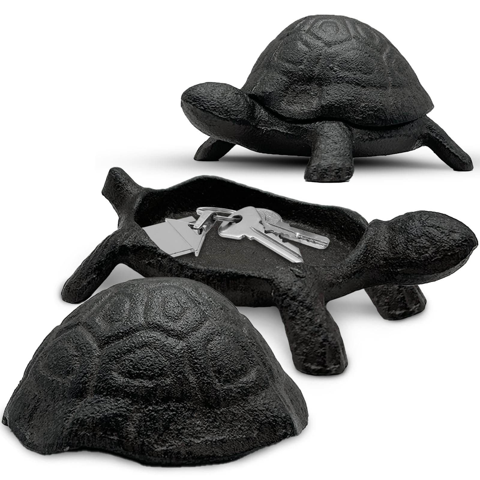 Cast Iron Turtle Key Hider - Outdoor Key Holder, Decorative Garden Statue, Se...
