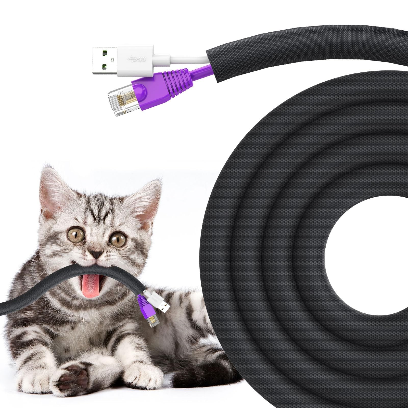 Dog and Cat Cord Protector 10Ft - 3/8Inch, Flexible Cable Sleeve for Easy Cord M