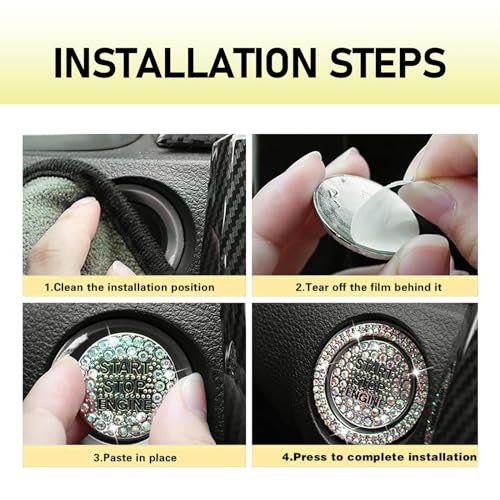 Bling Car One-Button Start Button Bezel Decoration Kit, Ignition 2 PCS White
