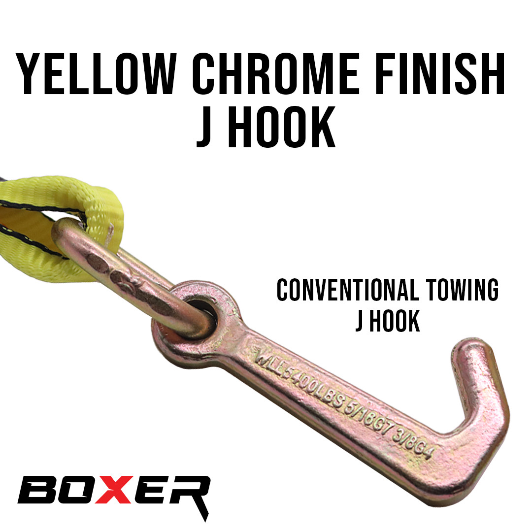 BXR (4) Mini J Hook Strap - 2" x 8' Towing Strap with Strap Protector-Thick Web