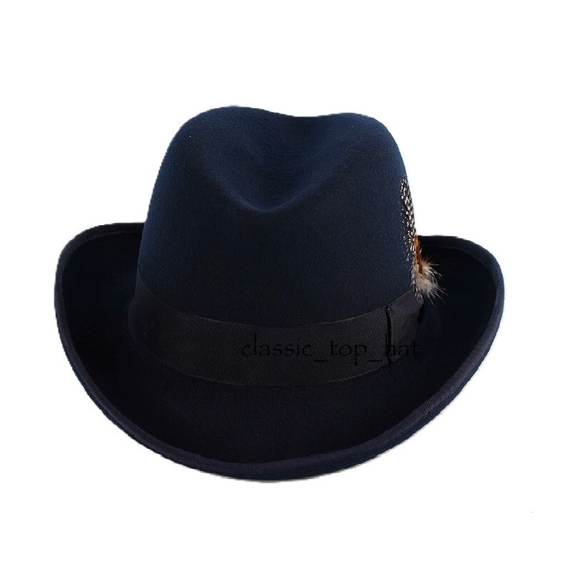 Men‘s Capelo Dress Formal Hat Australian Wool Homburg Godfather Navy