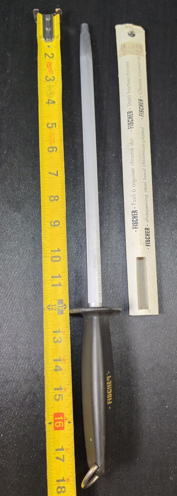 FISCHER Sharpening Steel Honing Rod 12" Butcher Knife Sharpener France Vintage