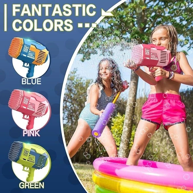 132 Hole Rocket Bubble Machine Gun with Lights 10,000+ Bubbles Per Minute 4 Kids