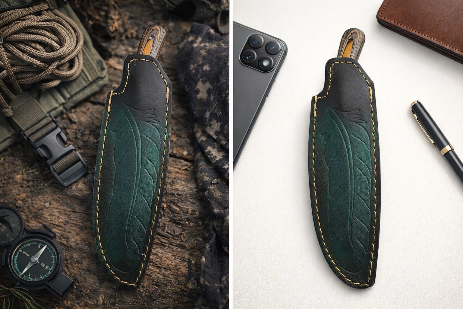 Hand Engraved Leather Sheath For Fixed Blade Knife Case Holster Tactical