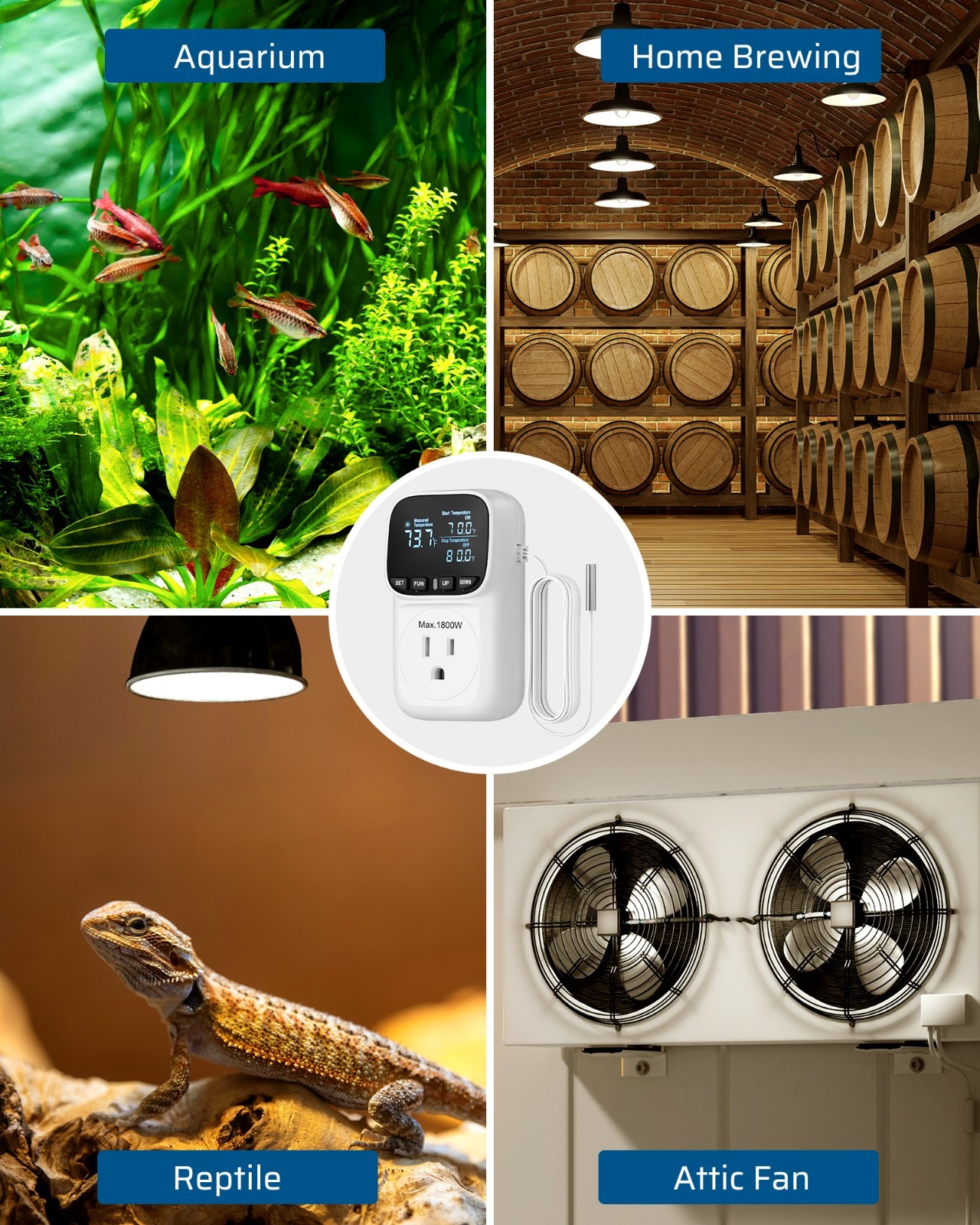 DEWENWILS Digital Temperature Controller 2 Pack 15A 1800W Thermostat Outlet
