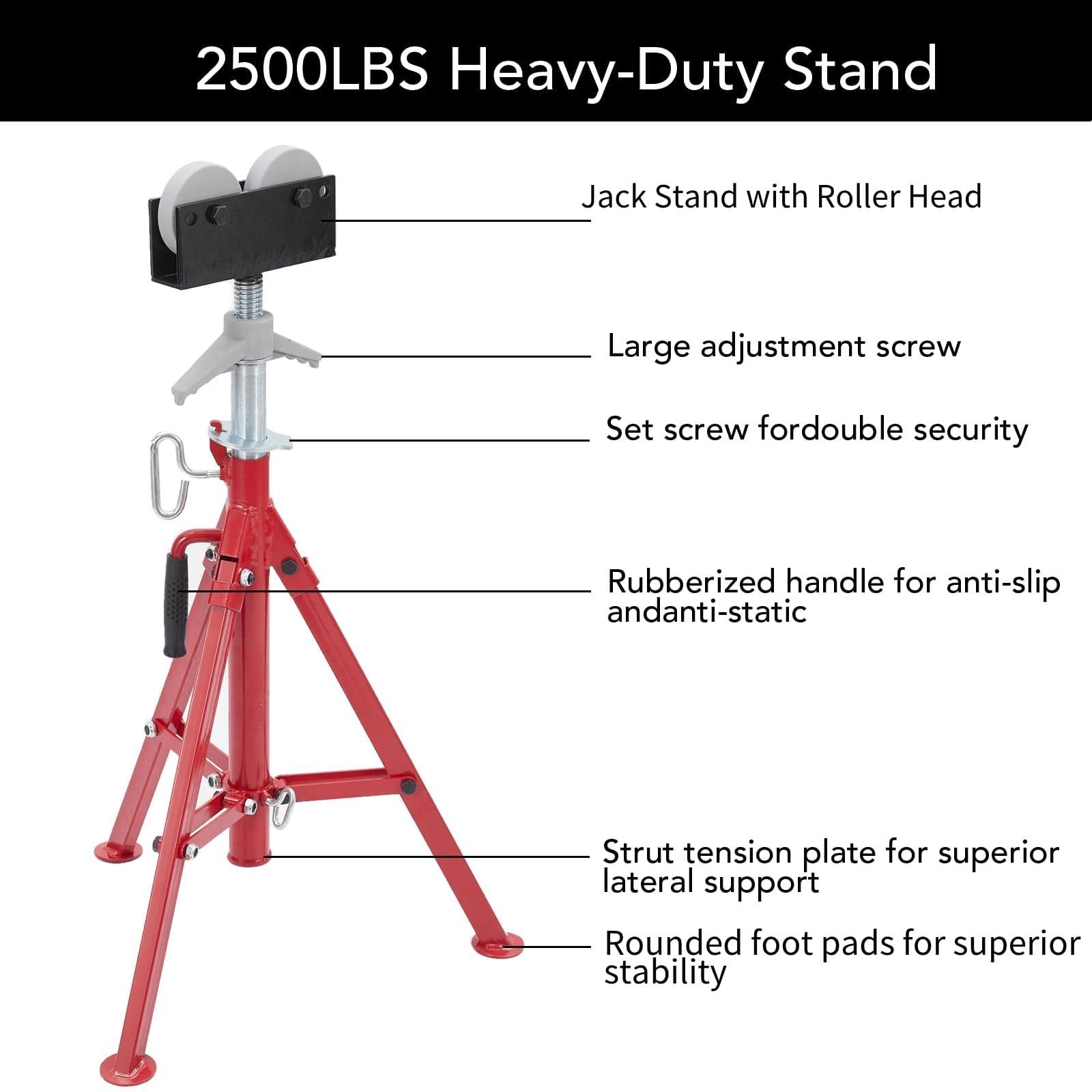⭐Adjustable 28"-52" Portable Pipe Stand 2500Lb Folding Jack Stands w/ Roller Hea