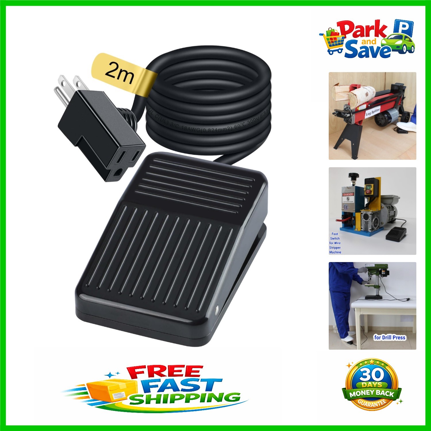 Hands-Free 6.6ft Momentary Foot Switch Pedal - -Listed & Durable Design