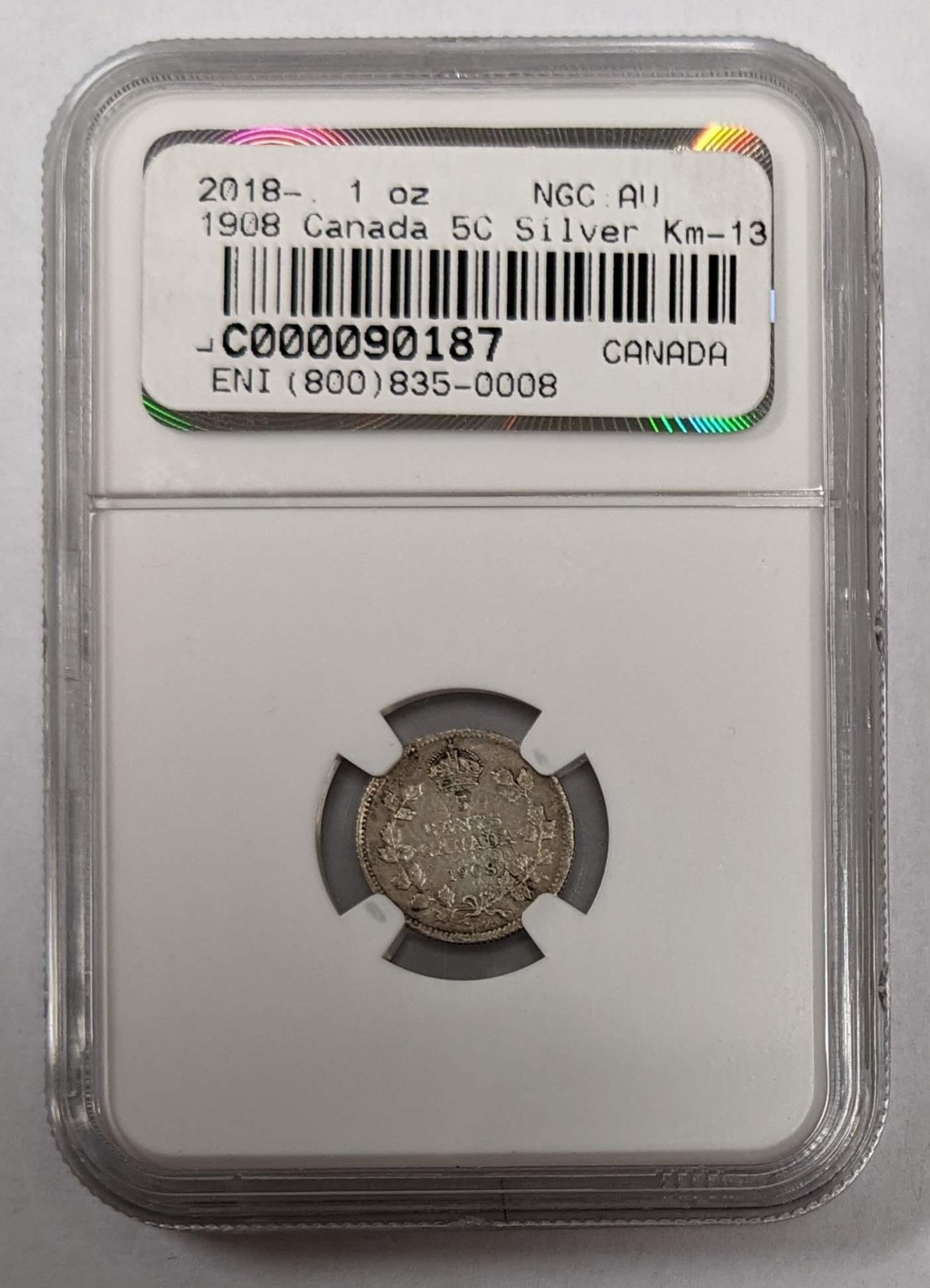 1908 Canada 5c Large 8 AU Details