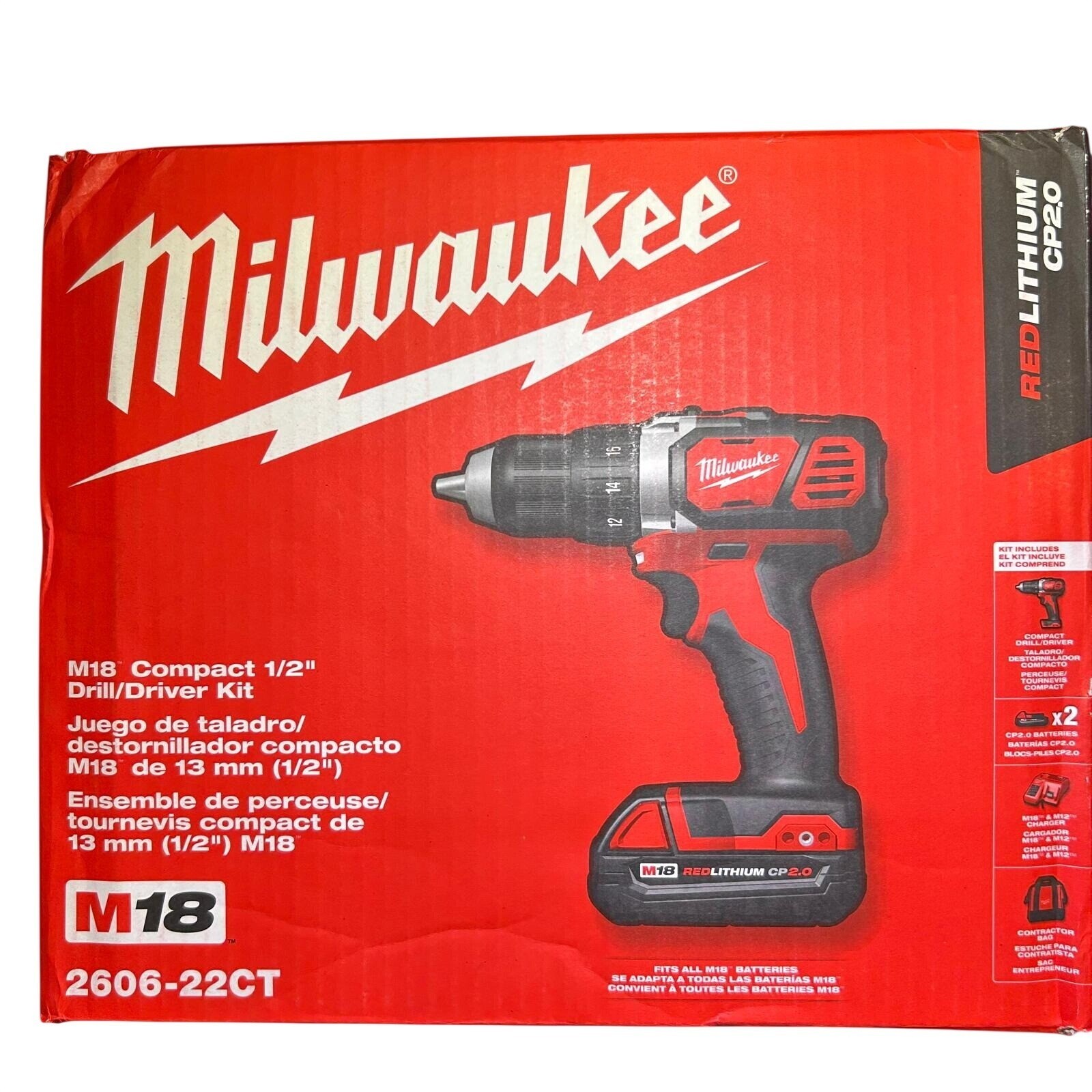 Milwaukee 2606-22CT M18 Compact 1/2 Drill/Driver Kit