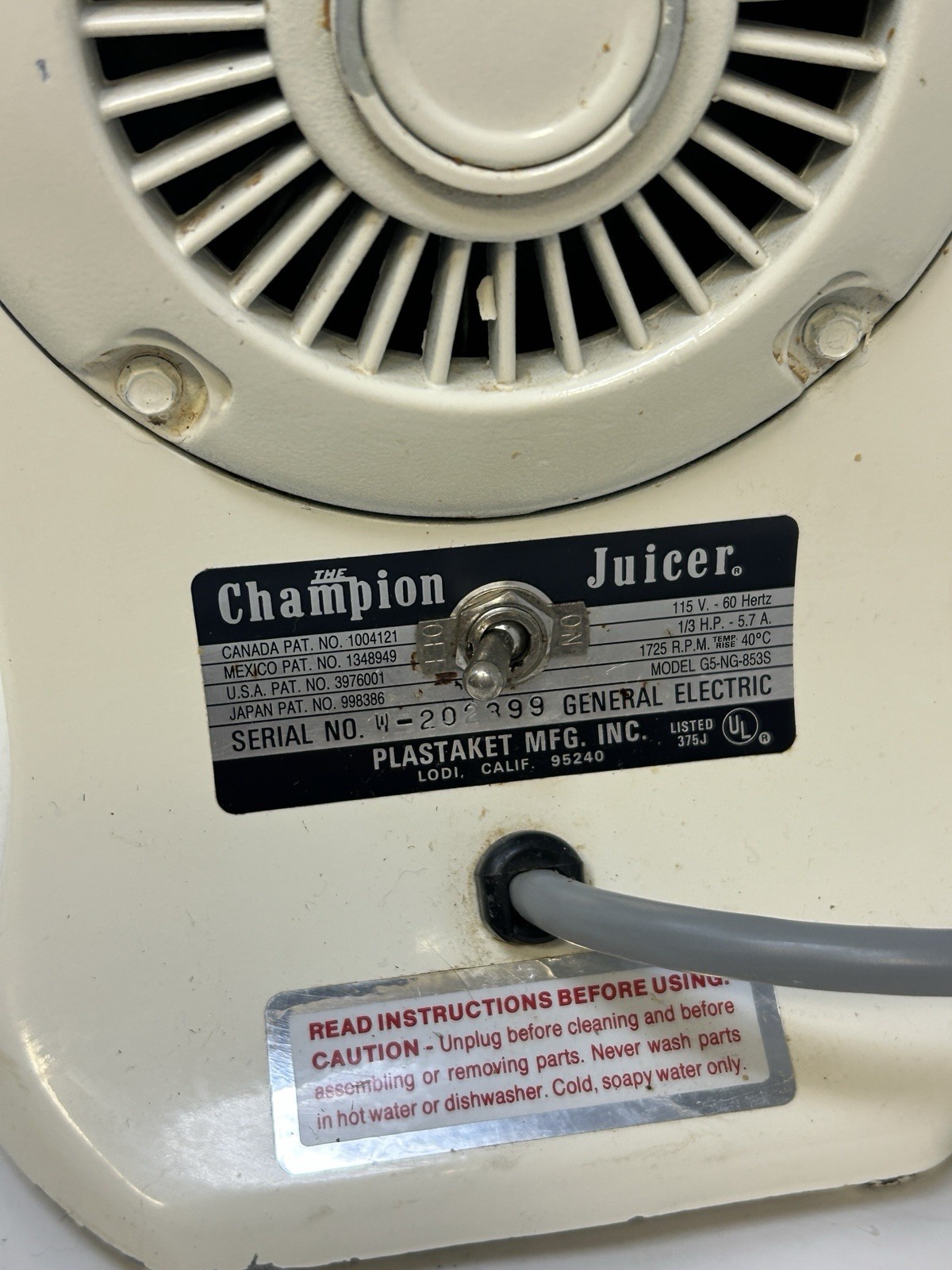 The Champion Juice G5-NG-853S Replacement Motor Base ONLY - Tested & Working