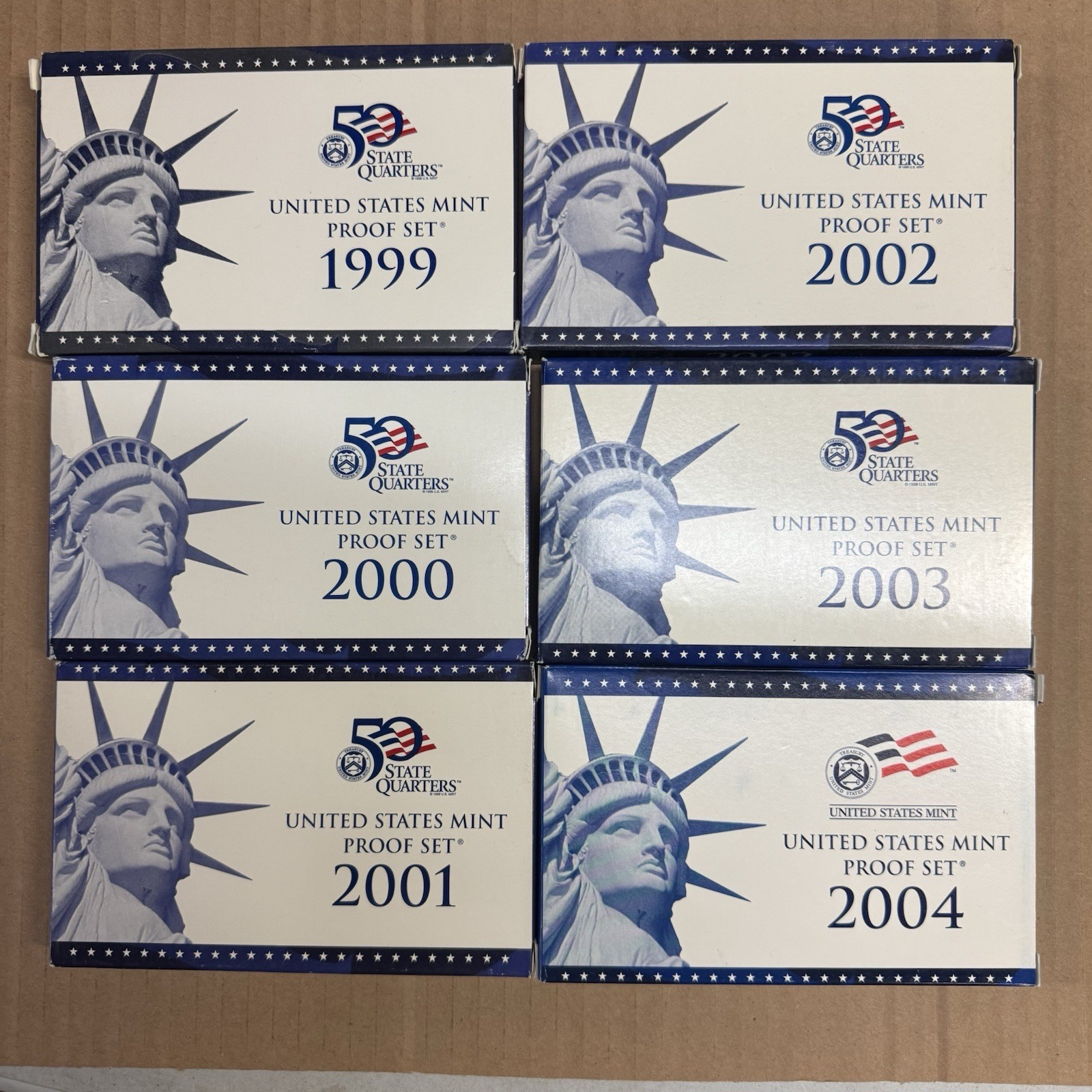 United States Mint Proof Sets 1999 - 2004 6 Yrs Uncirculated with Boxes and COA
