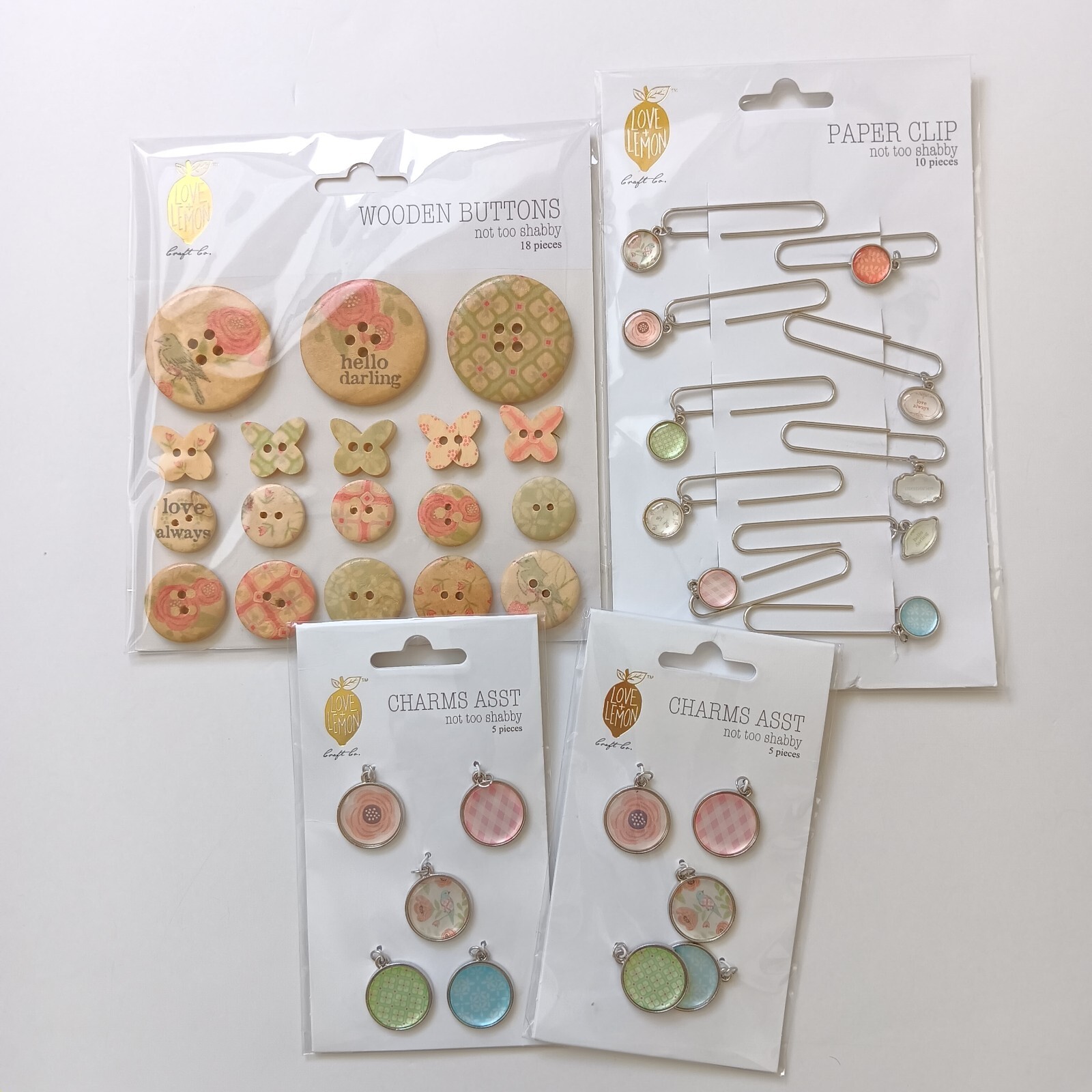 Lot of 4 Love + Lemon Craft Co Not Too Shabby Embellishments