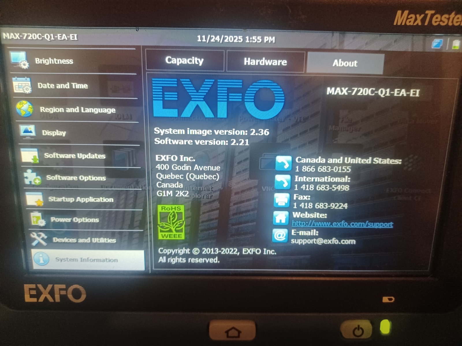 EXFO MAX-720 MaxTester SM MM OTDR MAX-720C-Q1-EA-EI 850/1300 1310/1550 - Used