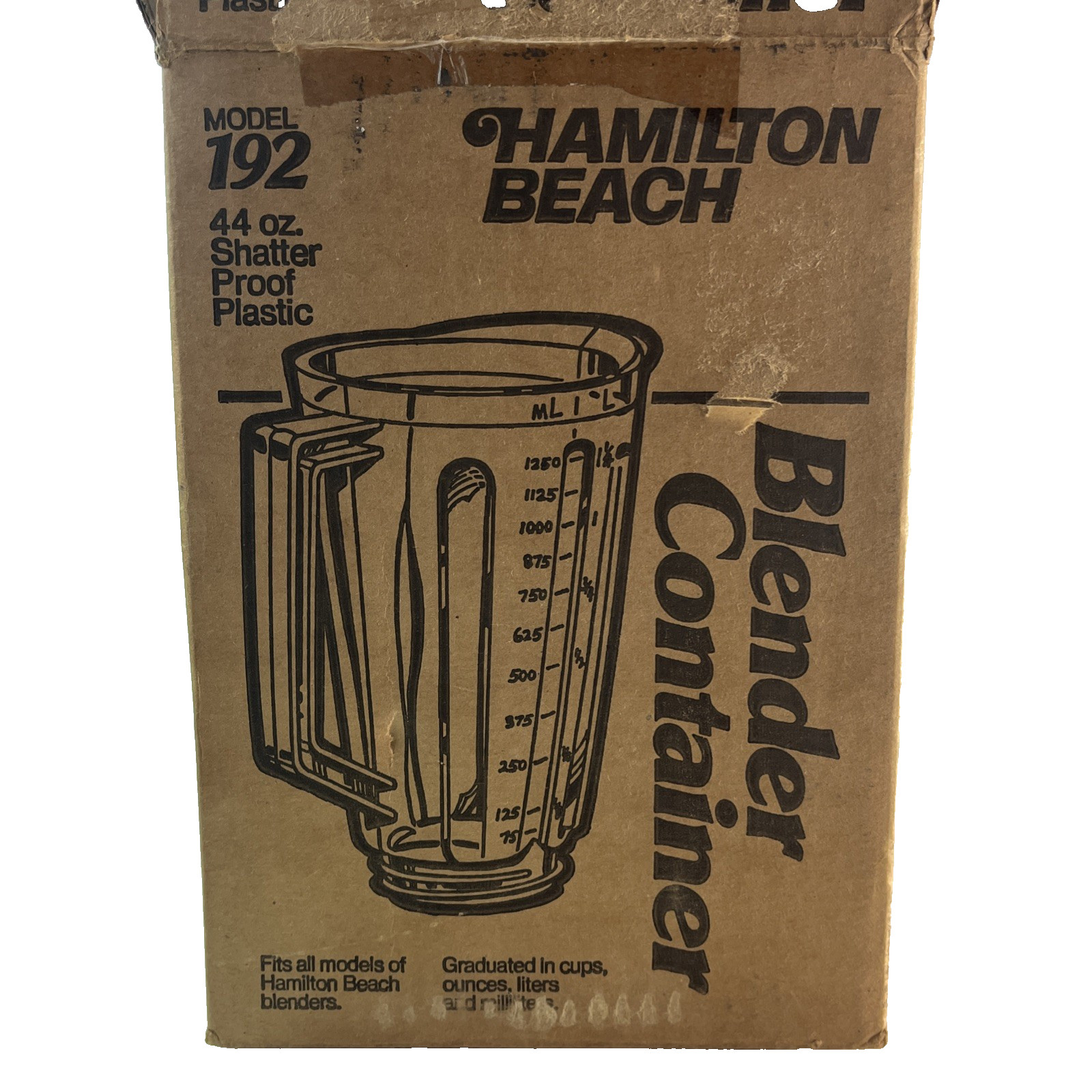 Hamilton Beach model 192 44oz Clear Shatterproof Plastic Blender Container NOS
