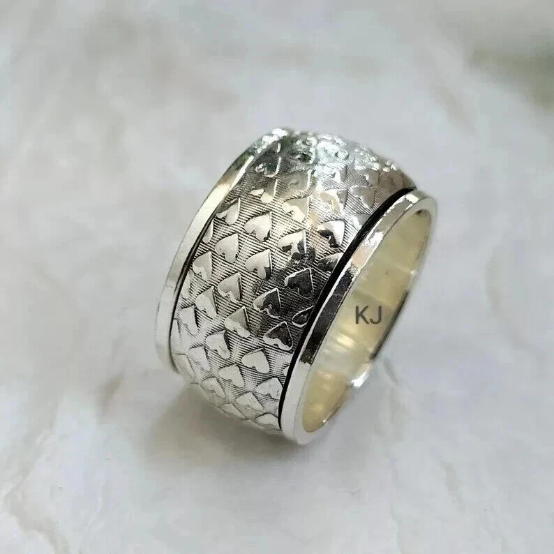 Thick Heart Spinner Ring Solid 925 Sterling Silver Band Handmade Ring All Size