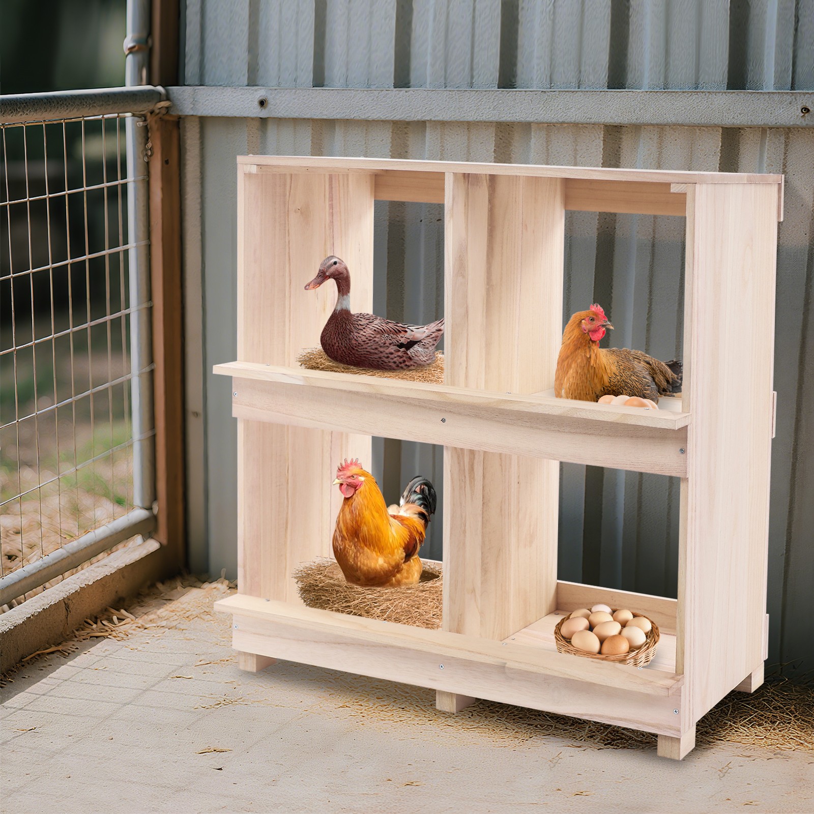 2 Tier Chicken Laying Boxes 4 Hole Nesting Box for Chickens Wooden Nesting Boxes