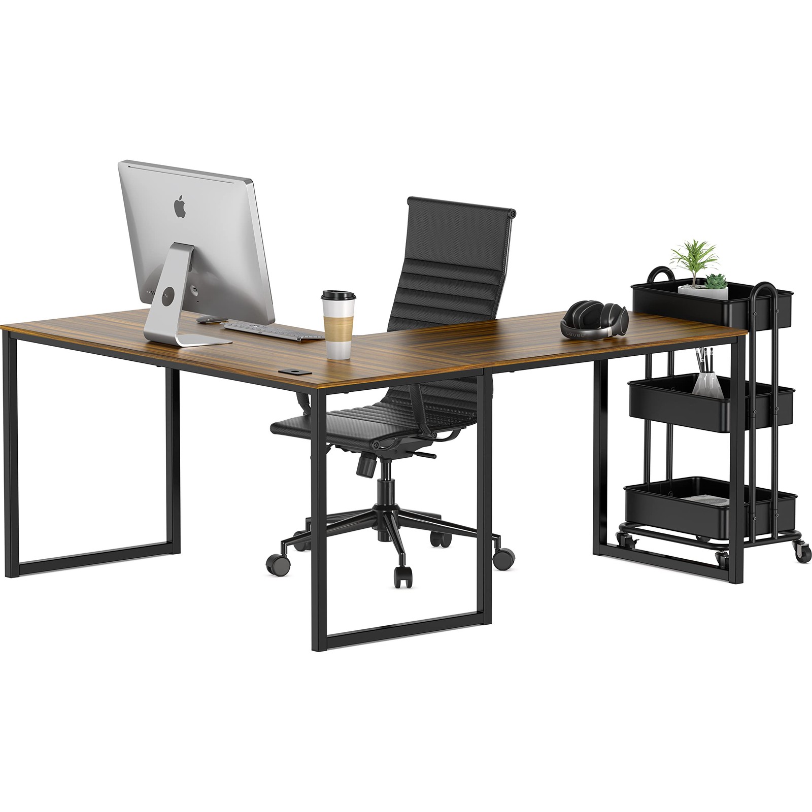 Mission 55 x 60 Inches L-Shape Home Office Computer Desk, Walnut