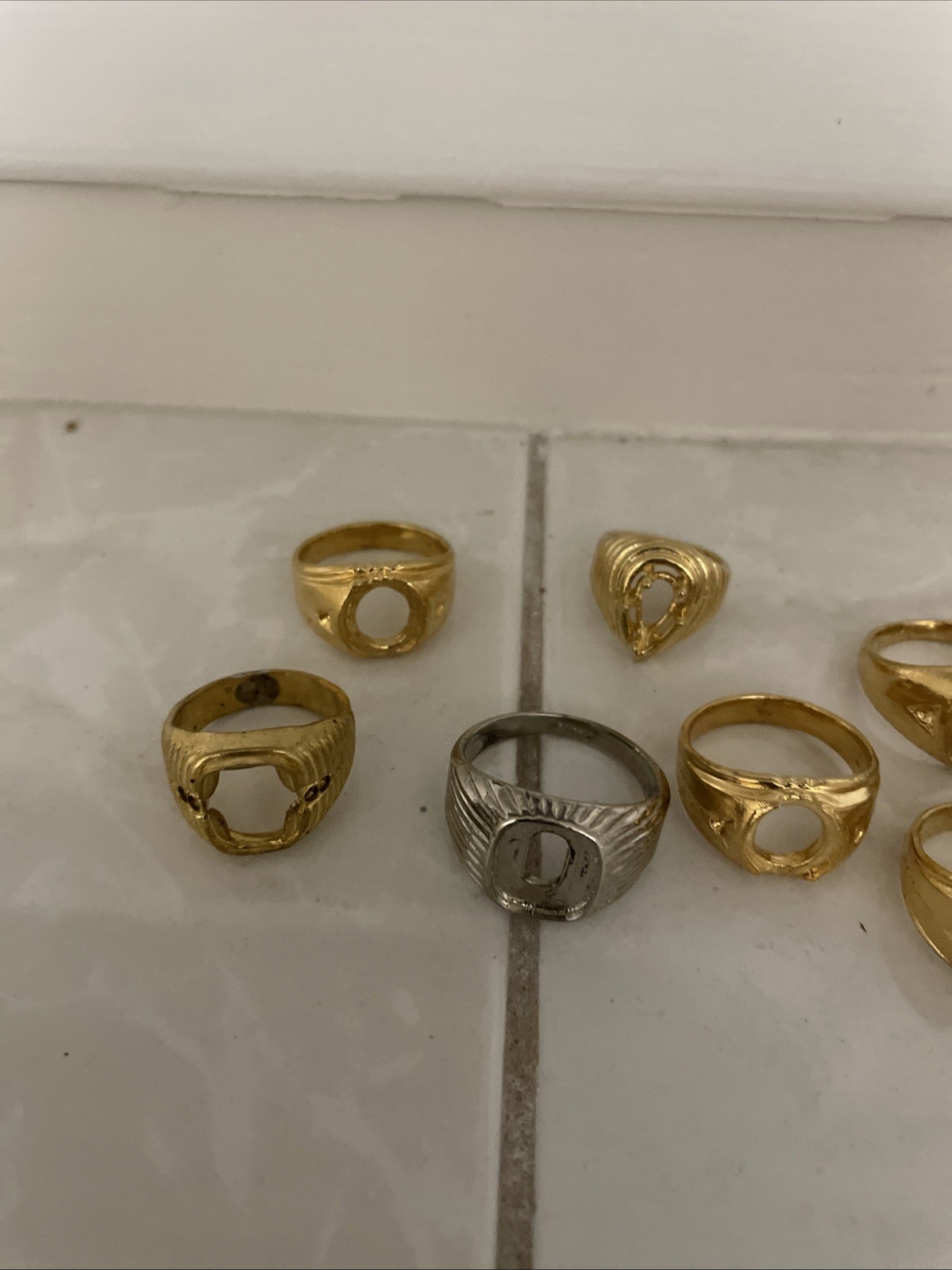 14 Assorted Plated Brass Ring Mounting Settings