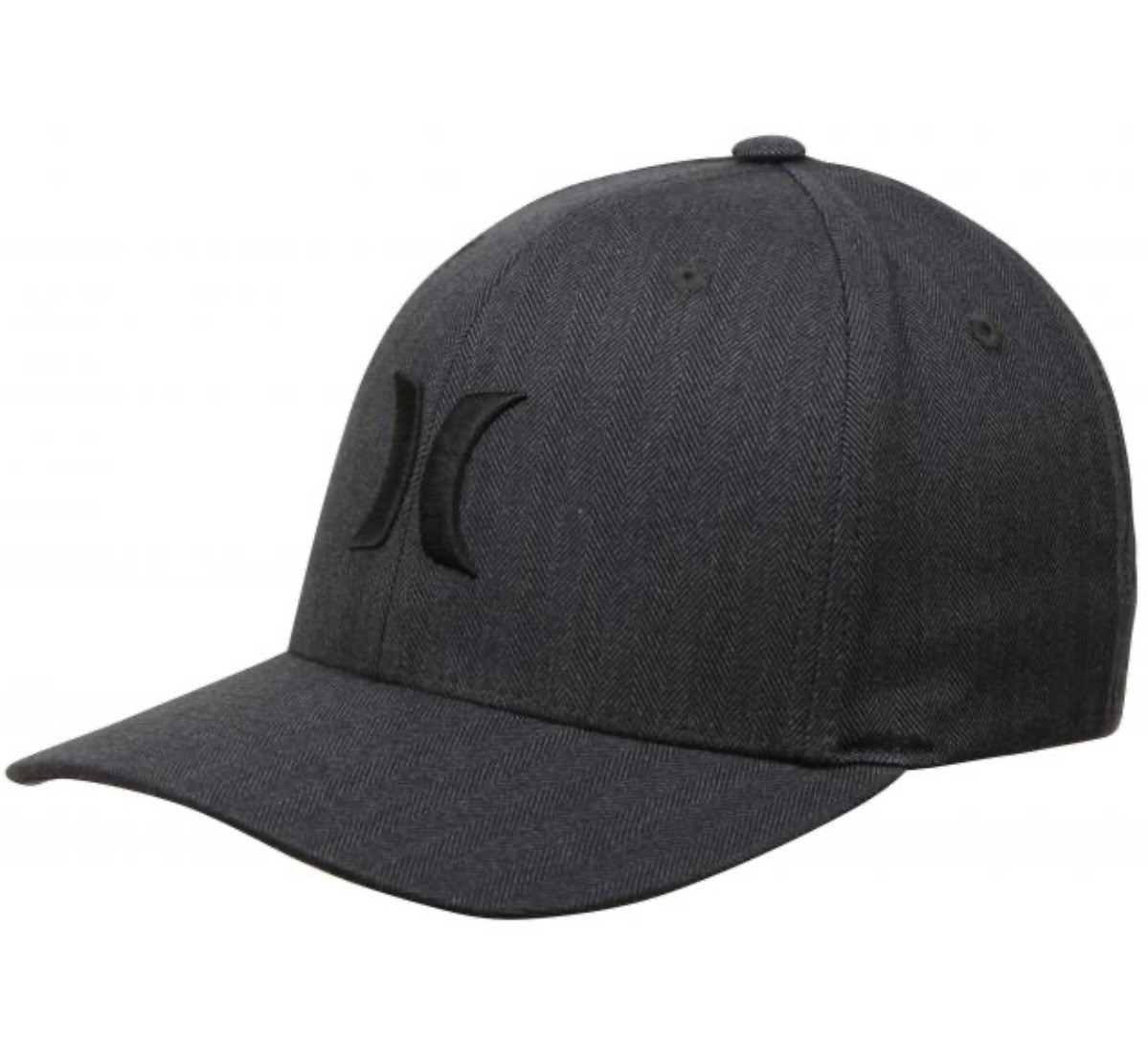 HURLEY Black Textures Men’s Flex Fit Hat Cap Black Herringbone S/M 892018-023