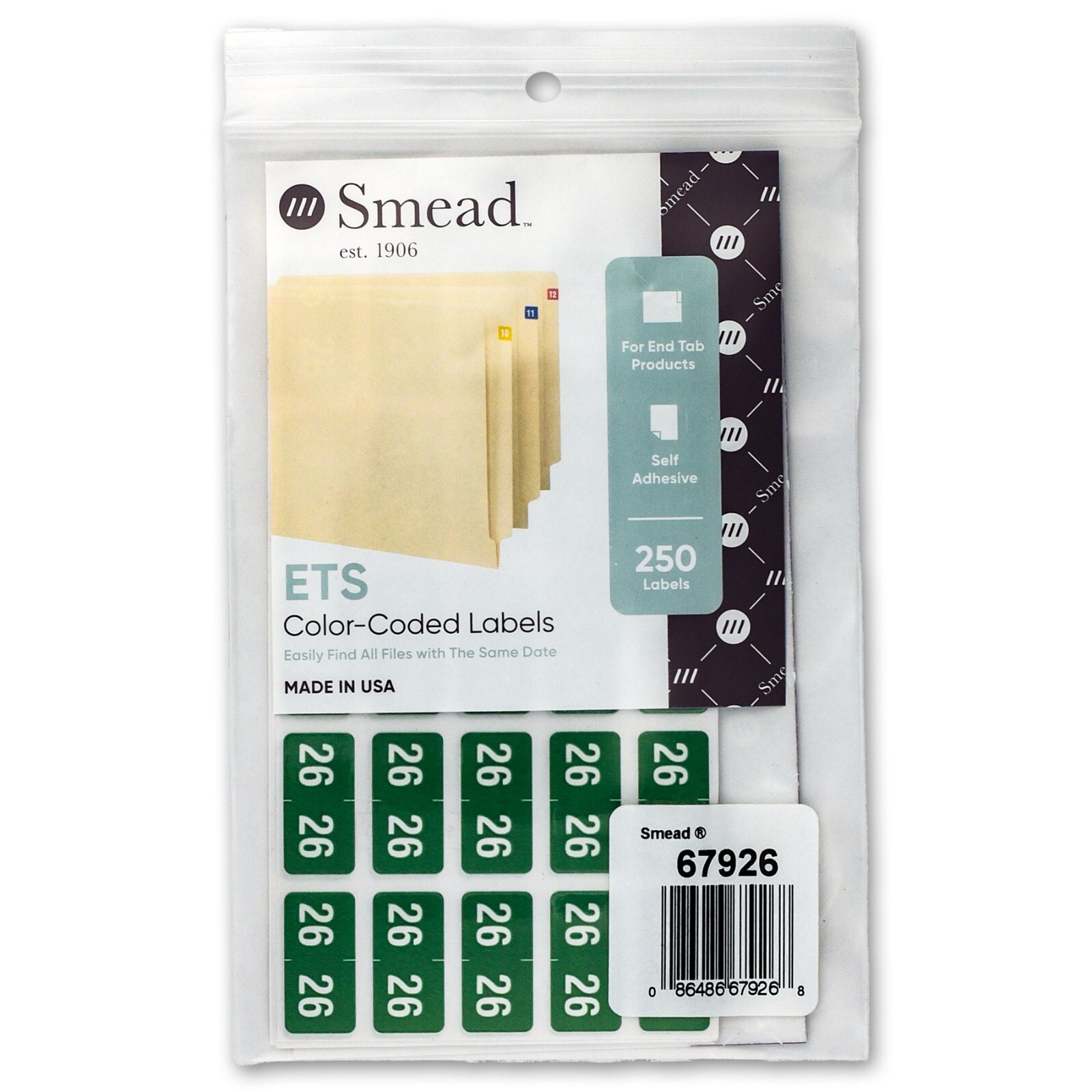 Smead 67926 ETS Year 2026 Green Color-Coded Year Labels, Pack of 250
