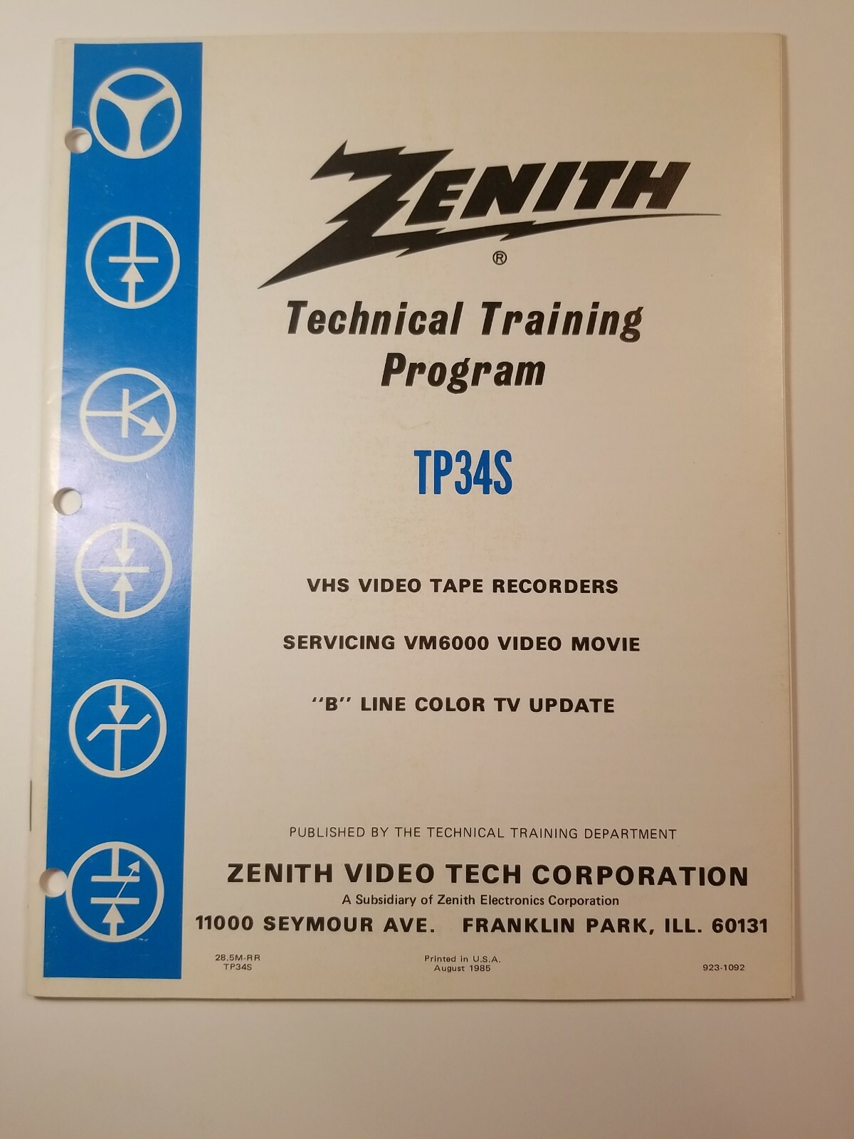 Zenith Technical Training Meeting Program TP34S.     F10