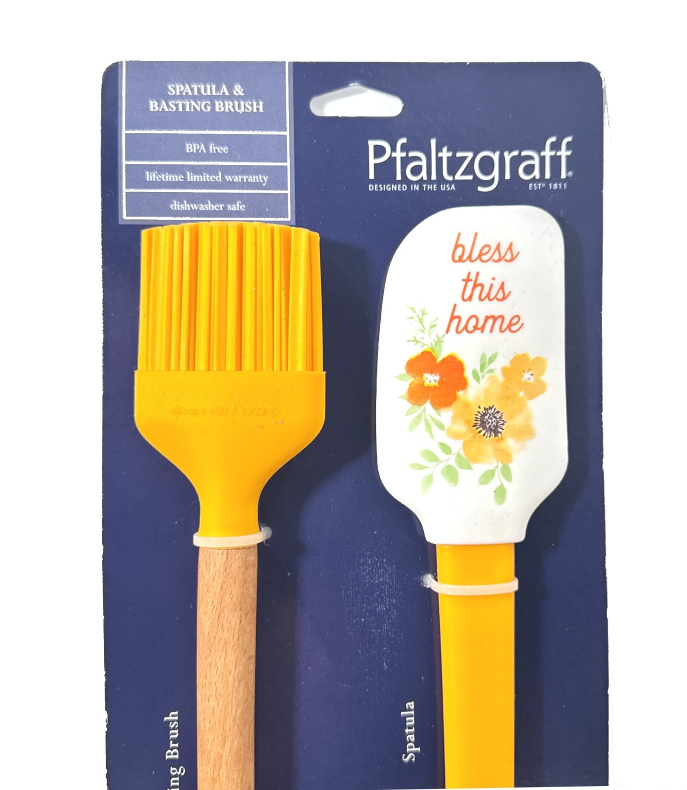 Pfaltzgraff 2pc Basting Brush & Spatula Kitchen Set Says bless this home DW
