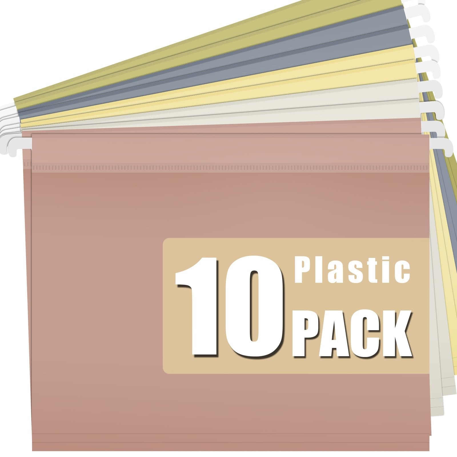 10 Pack Plastic Hanging File Folders, Letter Size 8.5"x11", Assorted Colors w...