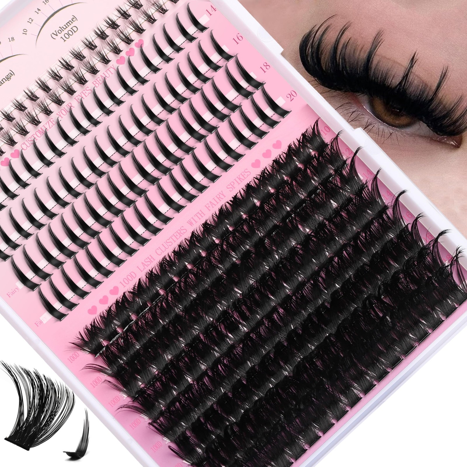 Lashes Clusters Kit Bottom Lashes with Spikes 100D Cluster Eyelash Extensions...