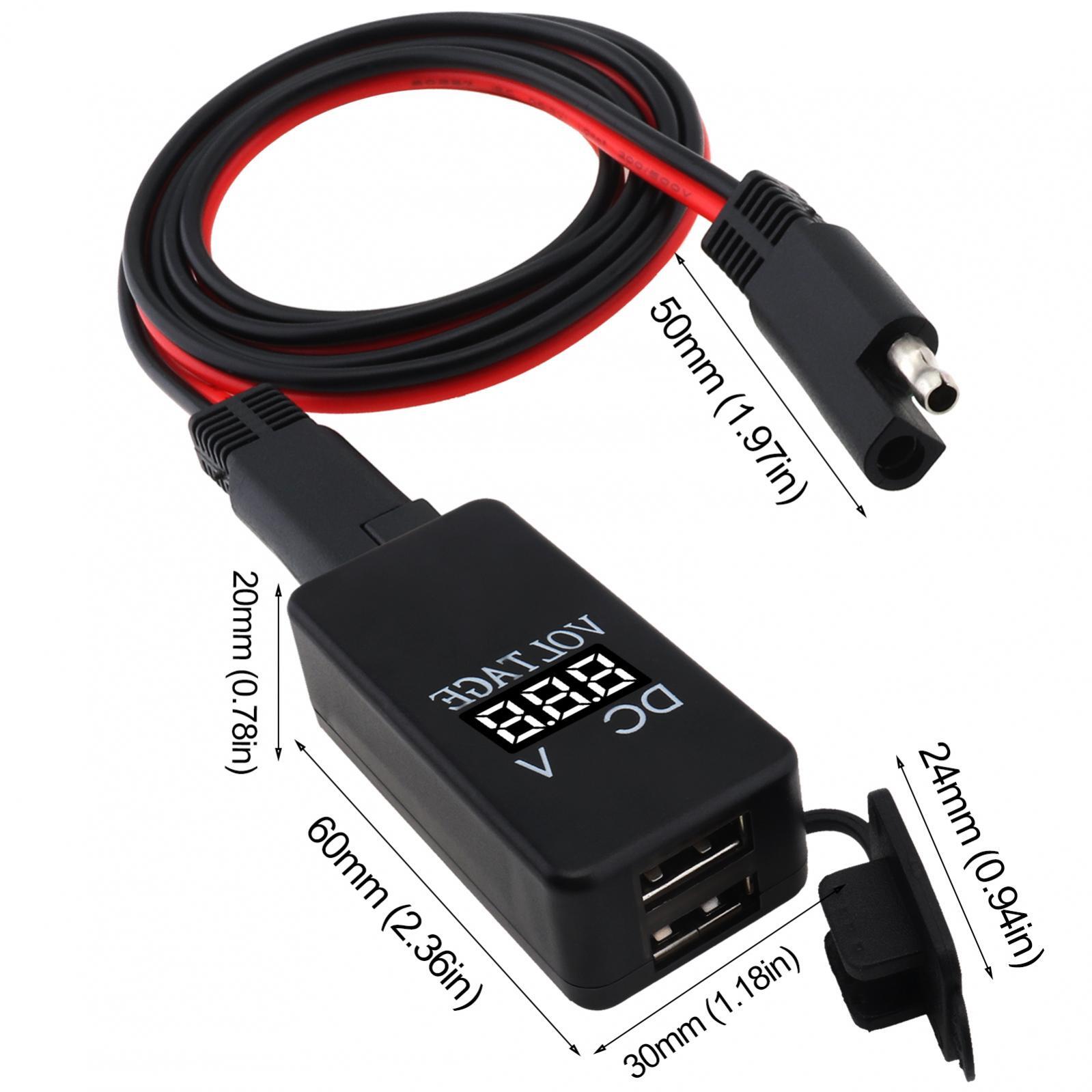 Motorcycle Dual-USB Charger Kit SAE to-USB Adapter Voltmeter Cable Phone Tablet
