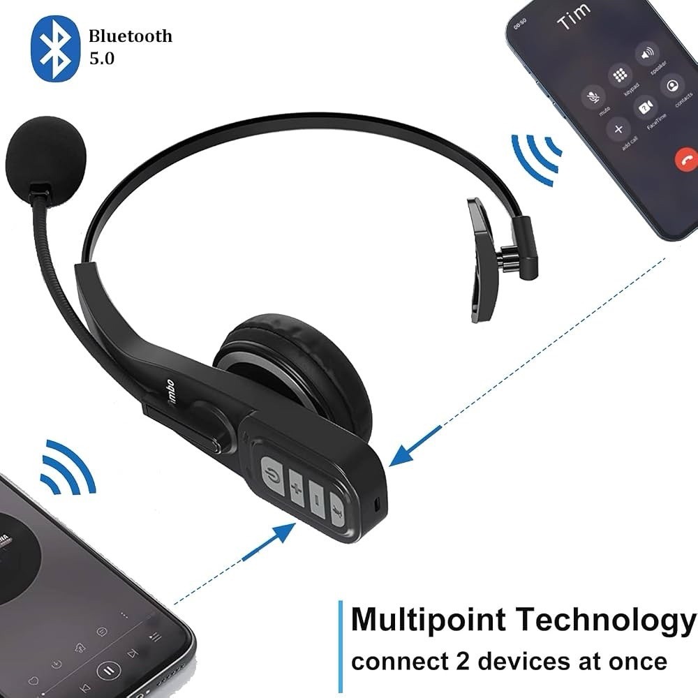 Conambo Trucker Bluetooth Headset 5.0 w/ Microphone Noise Cancelling Wireless