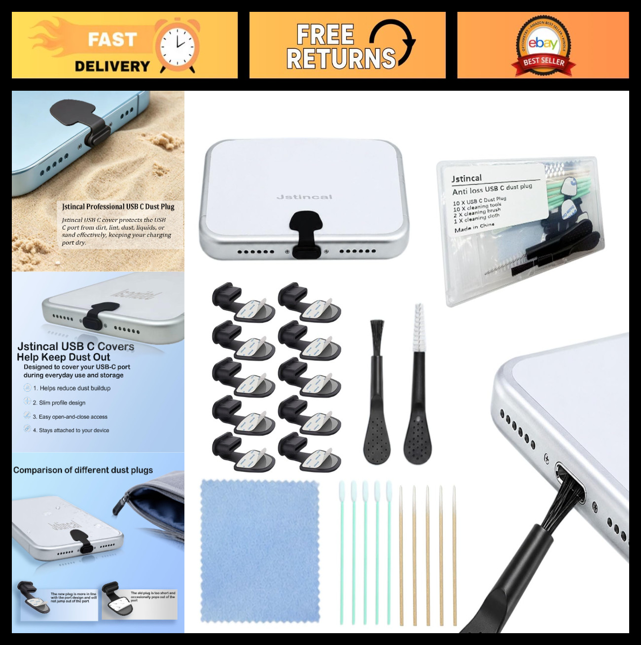 10 Pack USB C Dust Plugs & Cleaning Kit - Anti-Lost Type C Port Covers for Phone