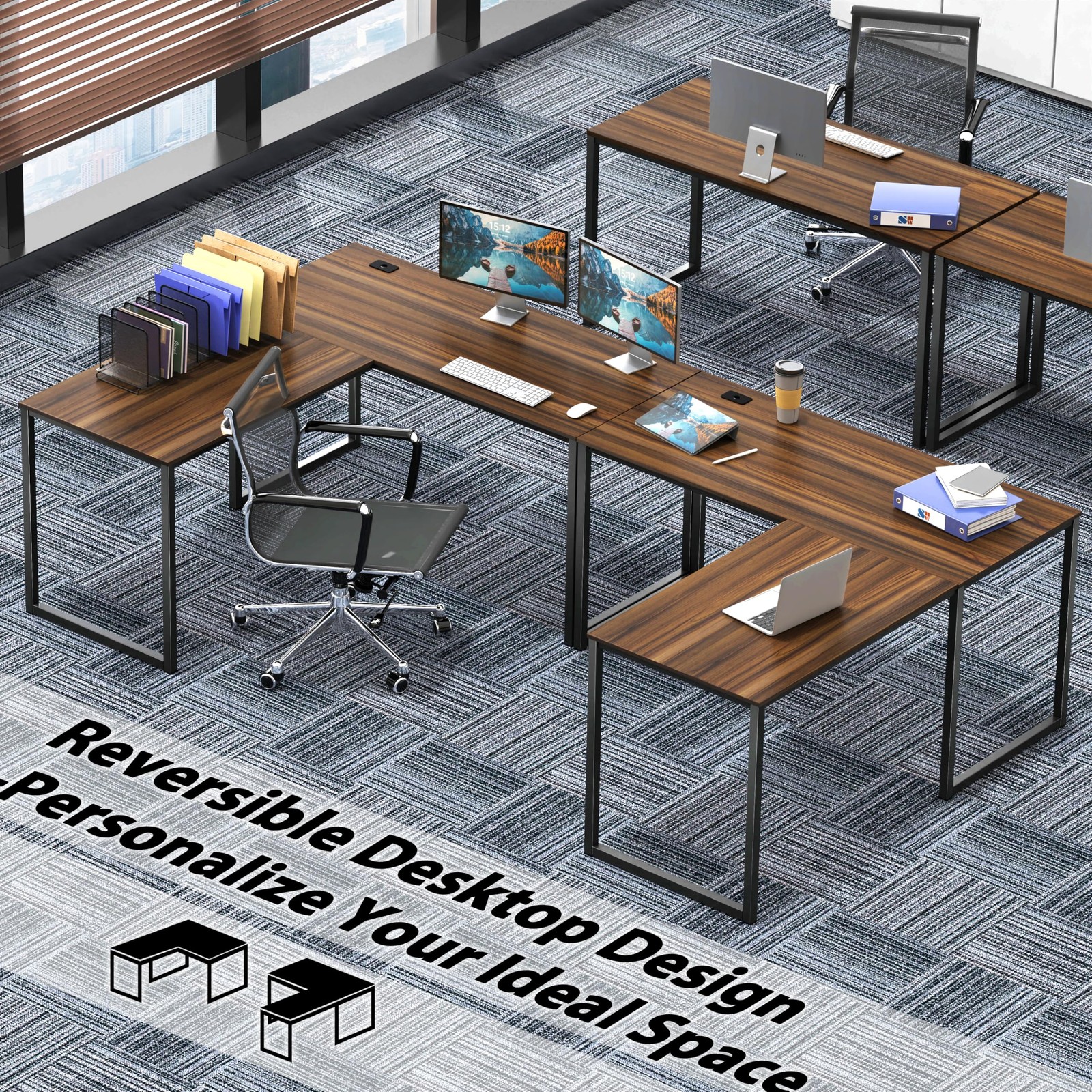Mission 55 x 60 Inches L-Shape Home Office Computer Desk, Walnut