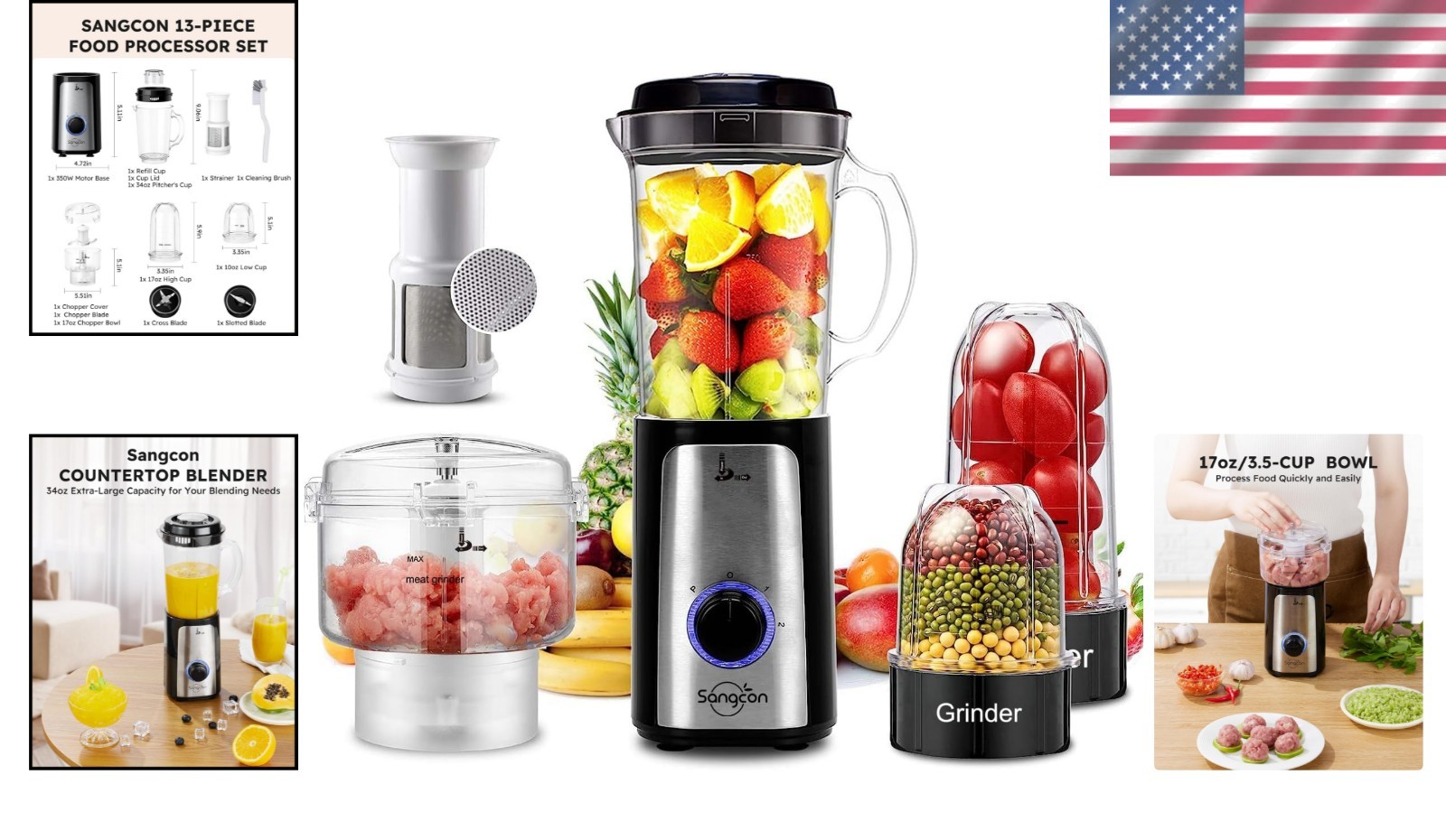 Multi Use Kitchen Blender Food Processor Combo for Smoothies and Chopping