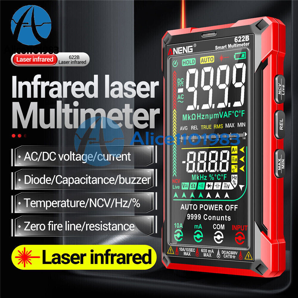 ANENG 622B Digital Smart Multimeter Auto Range DC/AC Meter infrared Laser Lamp