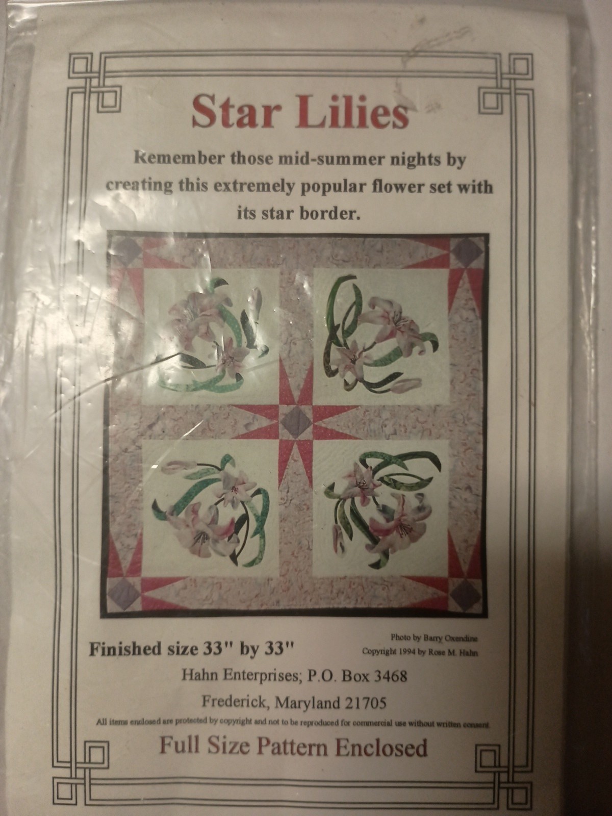 Star Lilies Quilt Pattern by Rose Hahn (1994) P7
