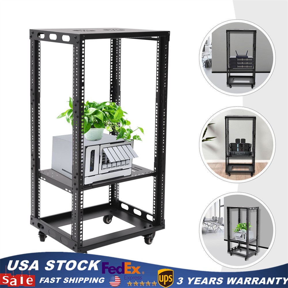 18U 18.5" 4 Post Open Frame Network Server Rack Adjustable Partition 0-31.5''