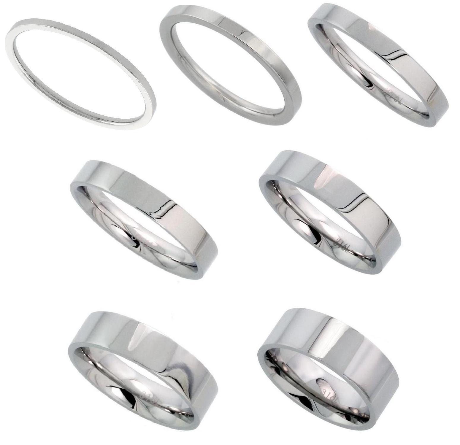 1mm to 8mm Stainless Steel Polish Finish Flat Wedding Band, Thumb / Toe Ring
