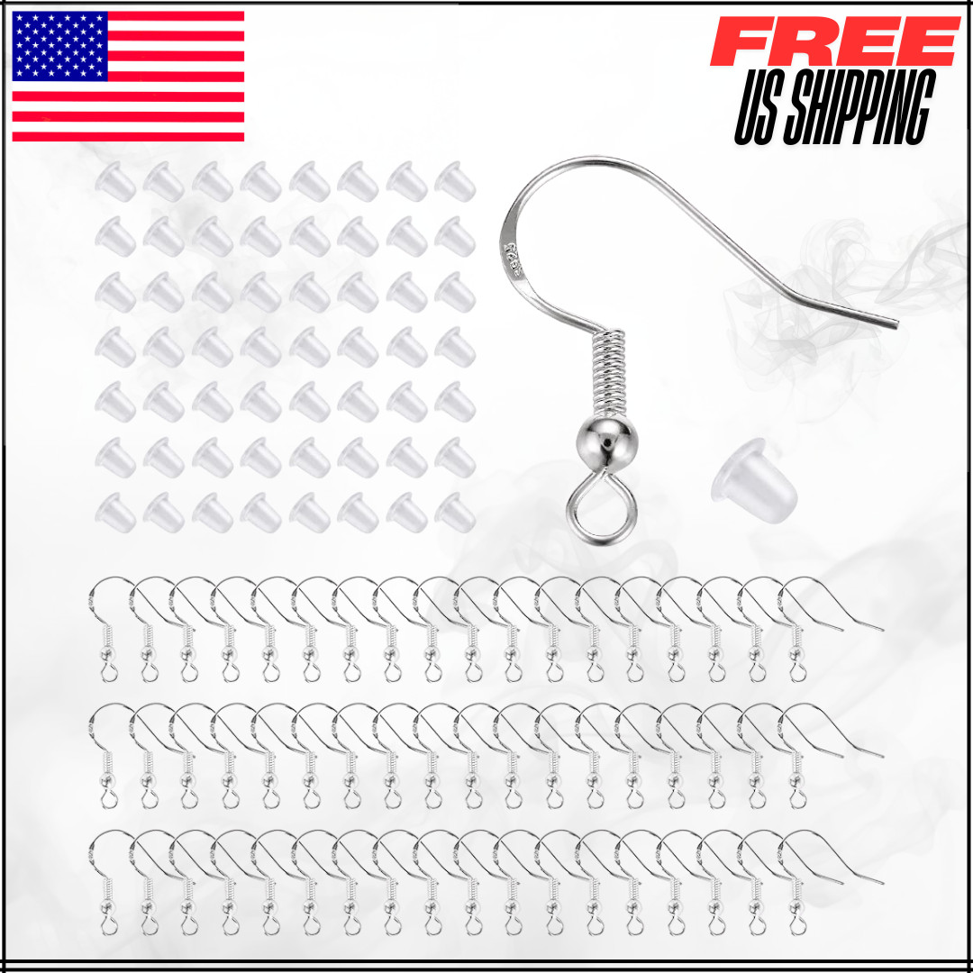 Sterling Silver Earring Hooks Fish Hook DIY Jewelry Supplies Backs 100PK