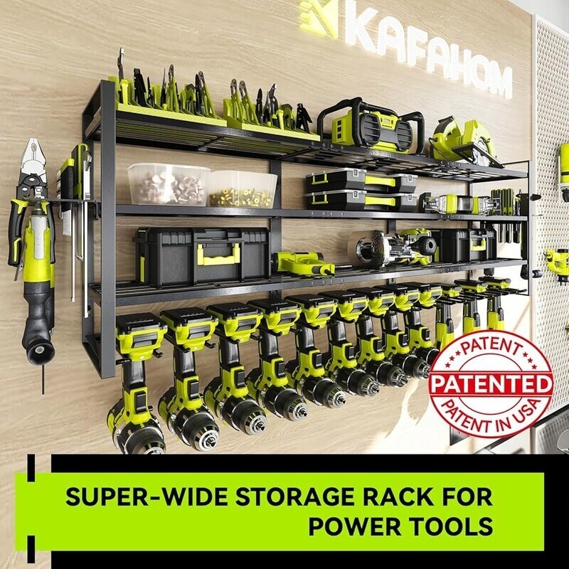 Large Power Tool Organizer Wall Mount 4-Tier Rack 13 Drill Holder W/ Accessories