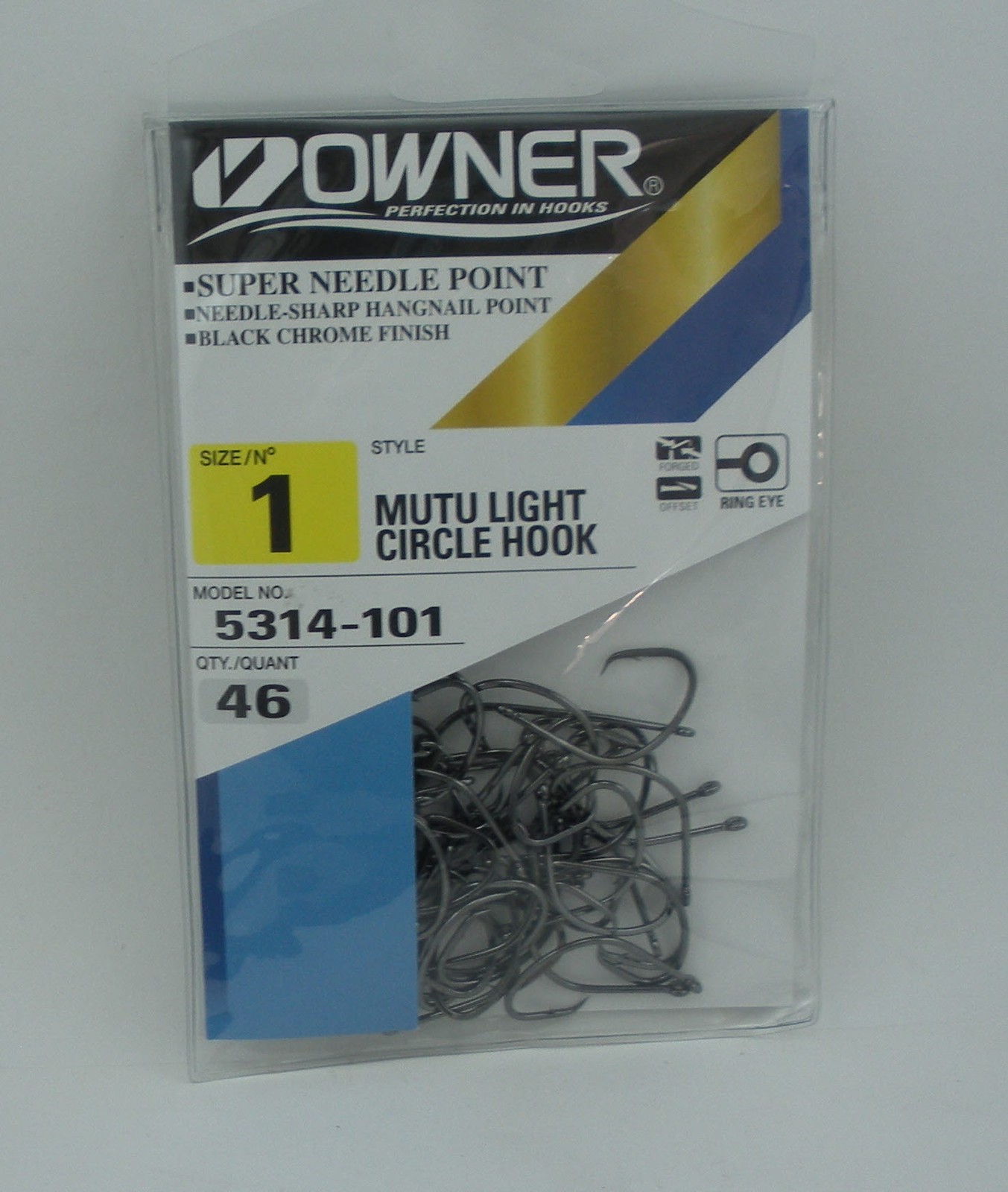 Owner 5314-101 Mutu Light Circle Hook Offset Hangnail Point Blk Chr Size 1 46Ct
