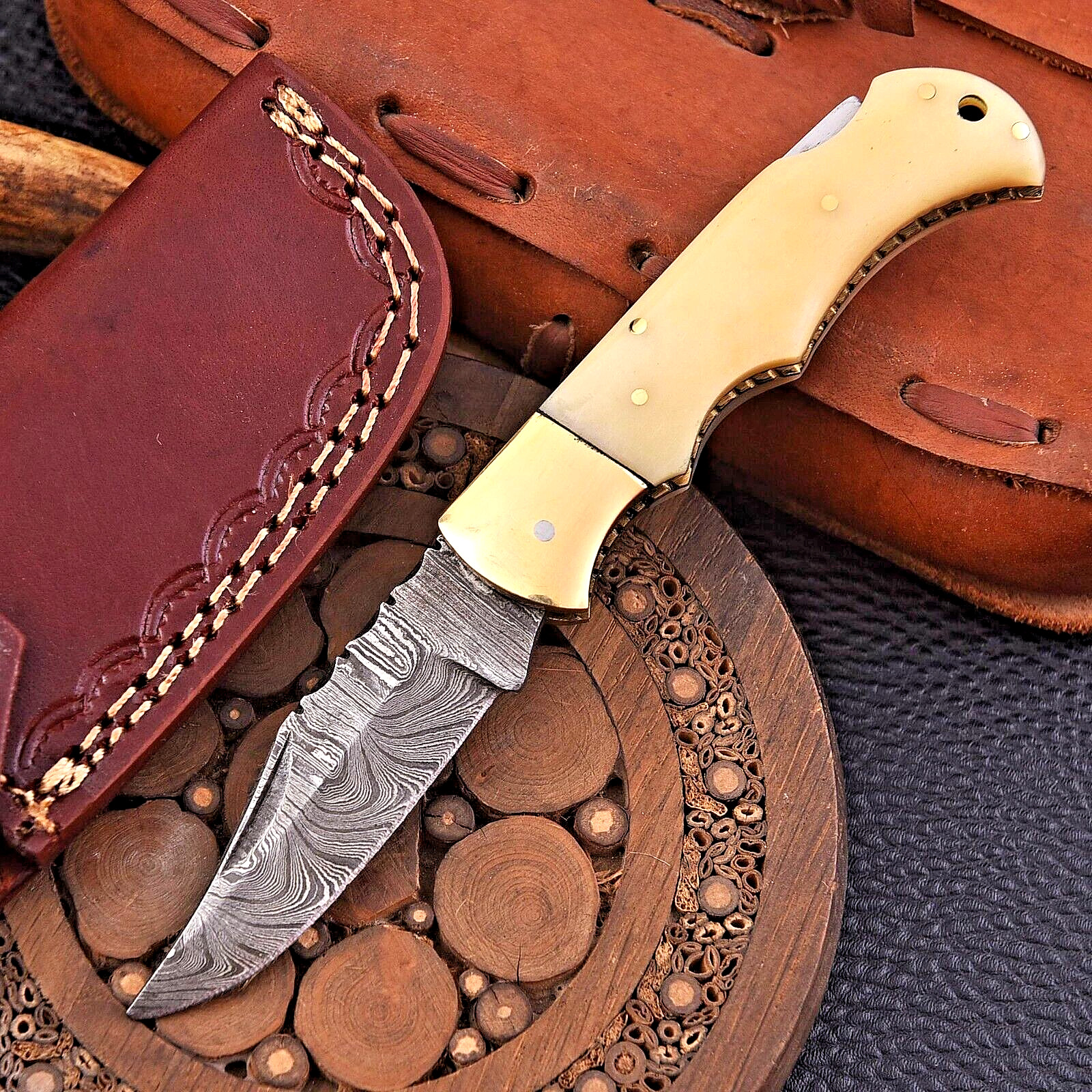 CUSTOM MADE FORGED DAMASCUS STEEL FOLDING BLADE POCKET KNIFE CAMPING EDC 1329
